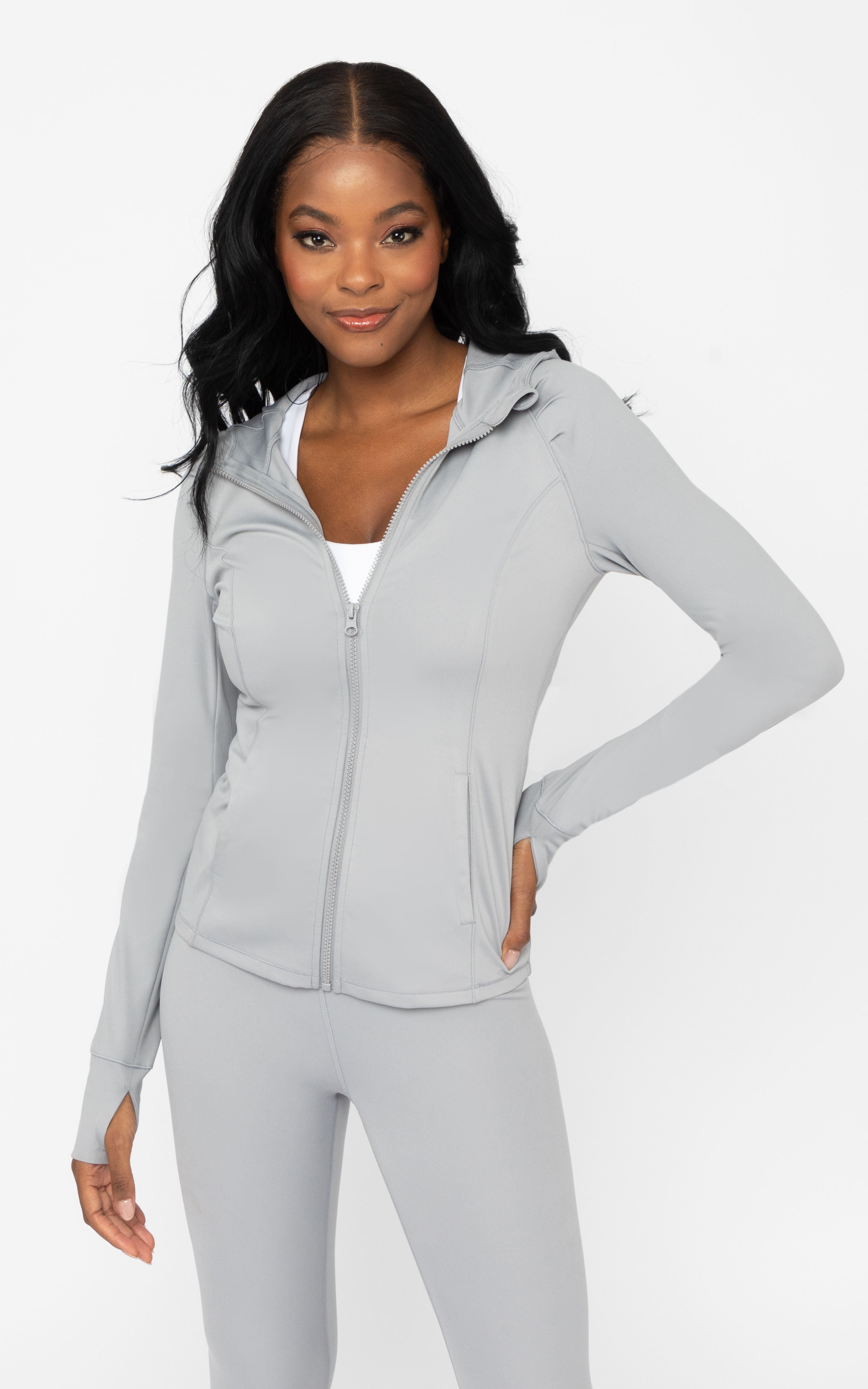 90 Degree By Reflex Womens Citylite Full Zip Jacket with Front Pockets and  Side Bungee Cords - Grisaille - Large