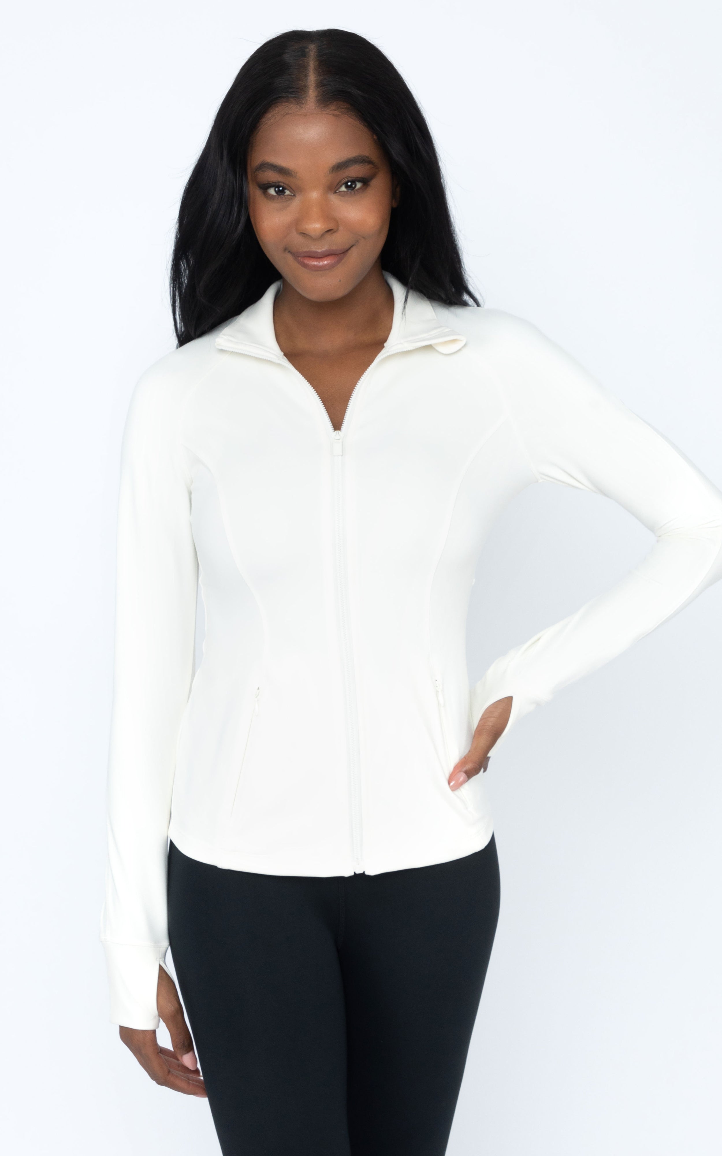 Yogalicious Womens Long Sleeve Full Zip Up Hoodie Jacket - White