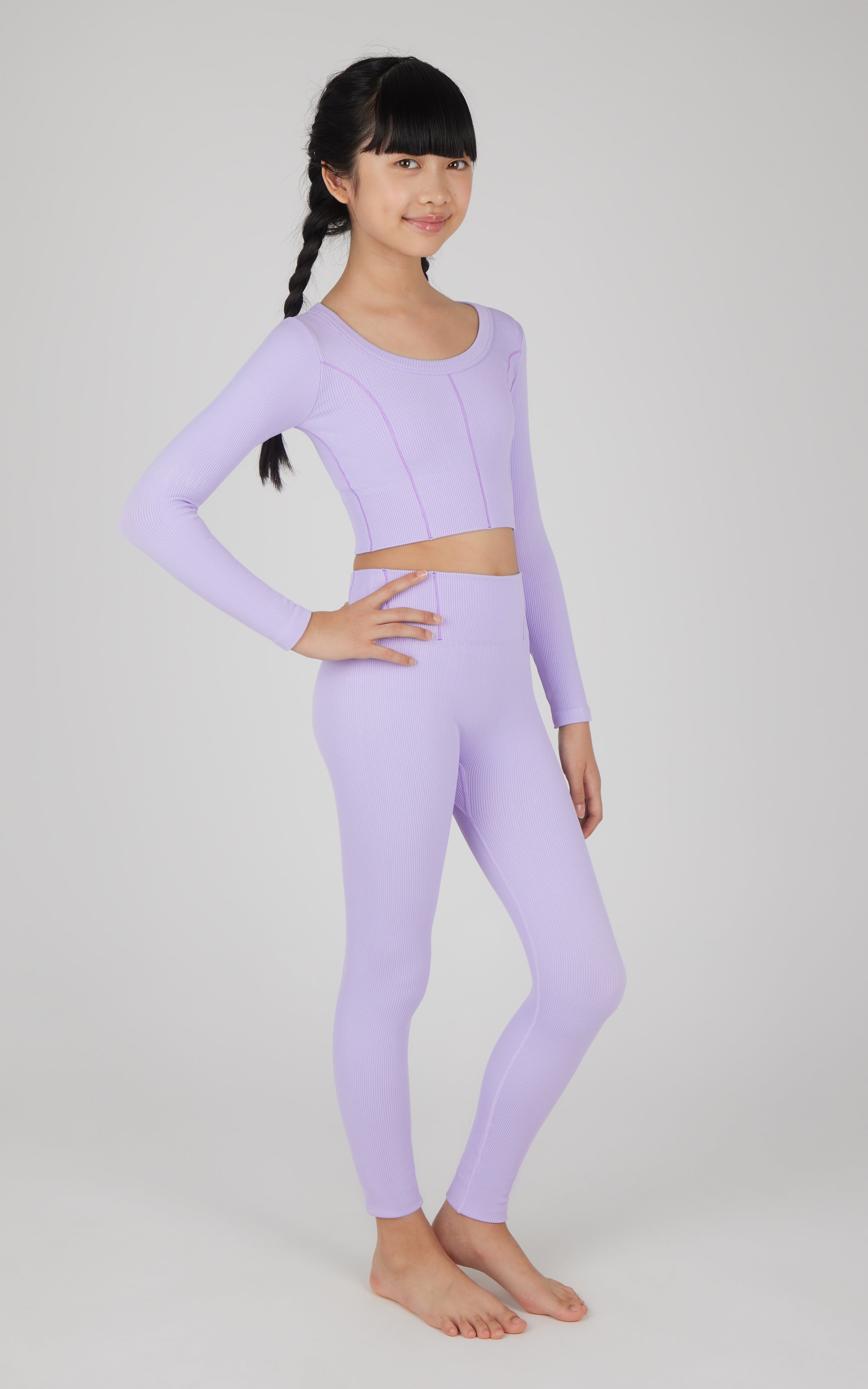 Girls 2 Piece  Seamless Ribbed Emery Long Sleeve Top and Seamless Ribbed Legging Set