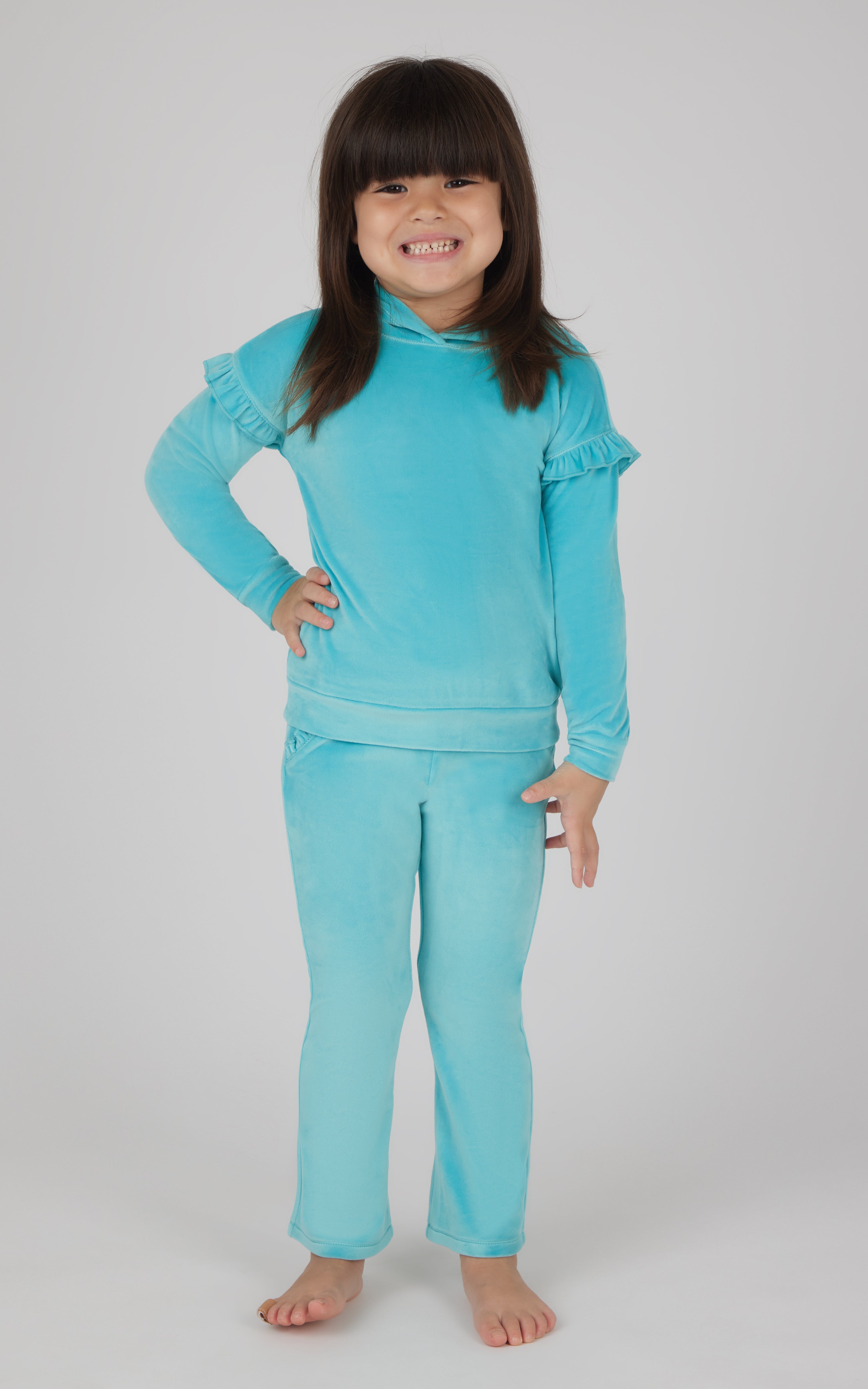 Toddler Girls 2 Piece Velour Lili Ruffle Pullover Hoodie and Velour Flare Leg Pant Set