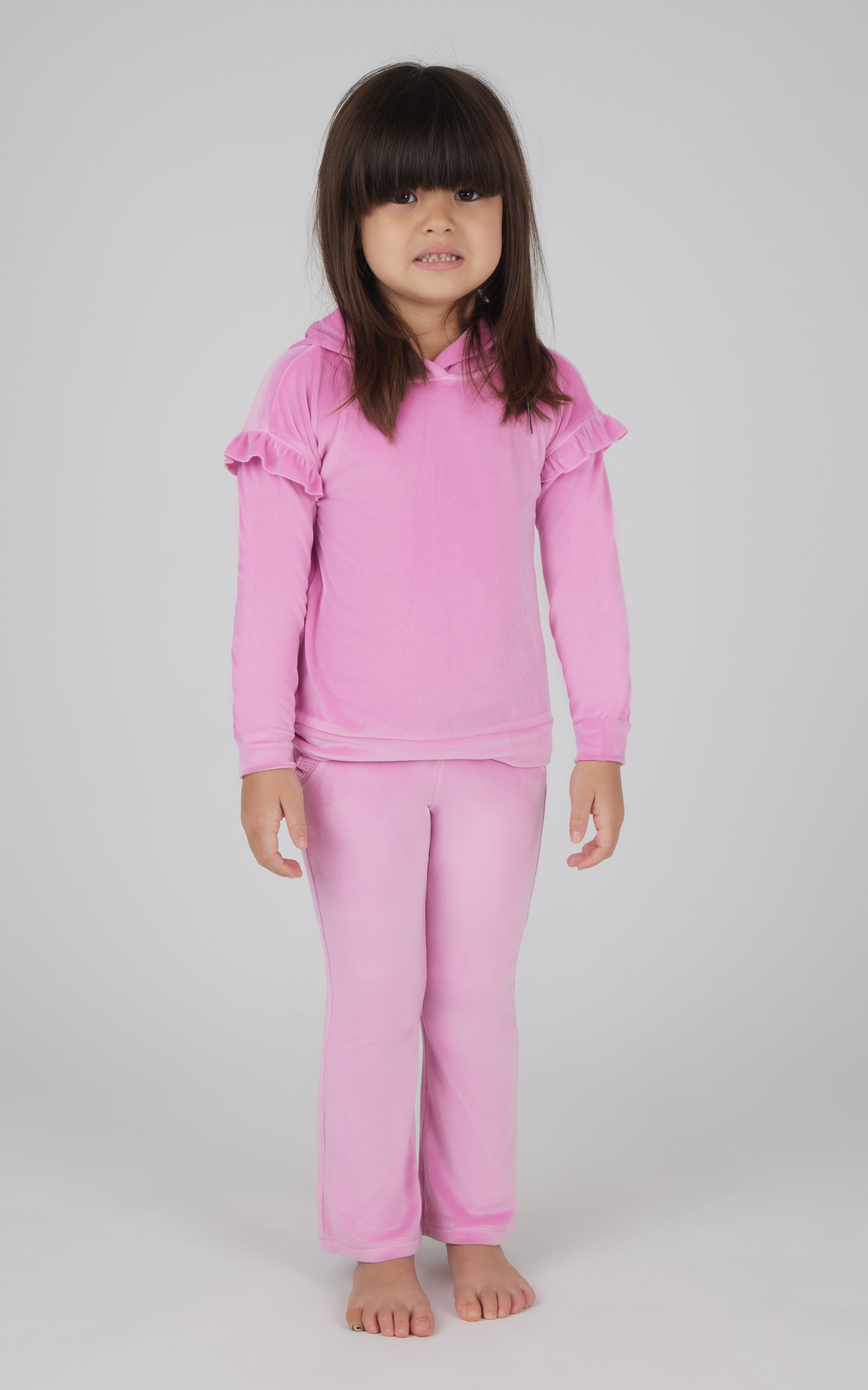 Toddler Girls 2 Piece Velour Lili Ruffle Pullover Hoodie and Velour Flare Leg Pant Set