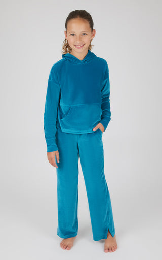 Girls 2 Piece Ribbed Velour Sleepover Hoodie and Ribbed Velour Straight Leg Pant Set