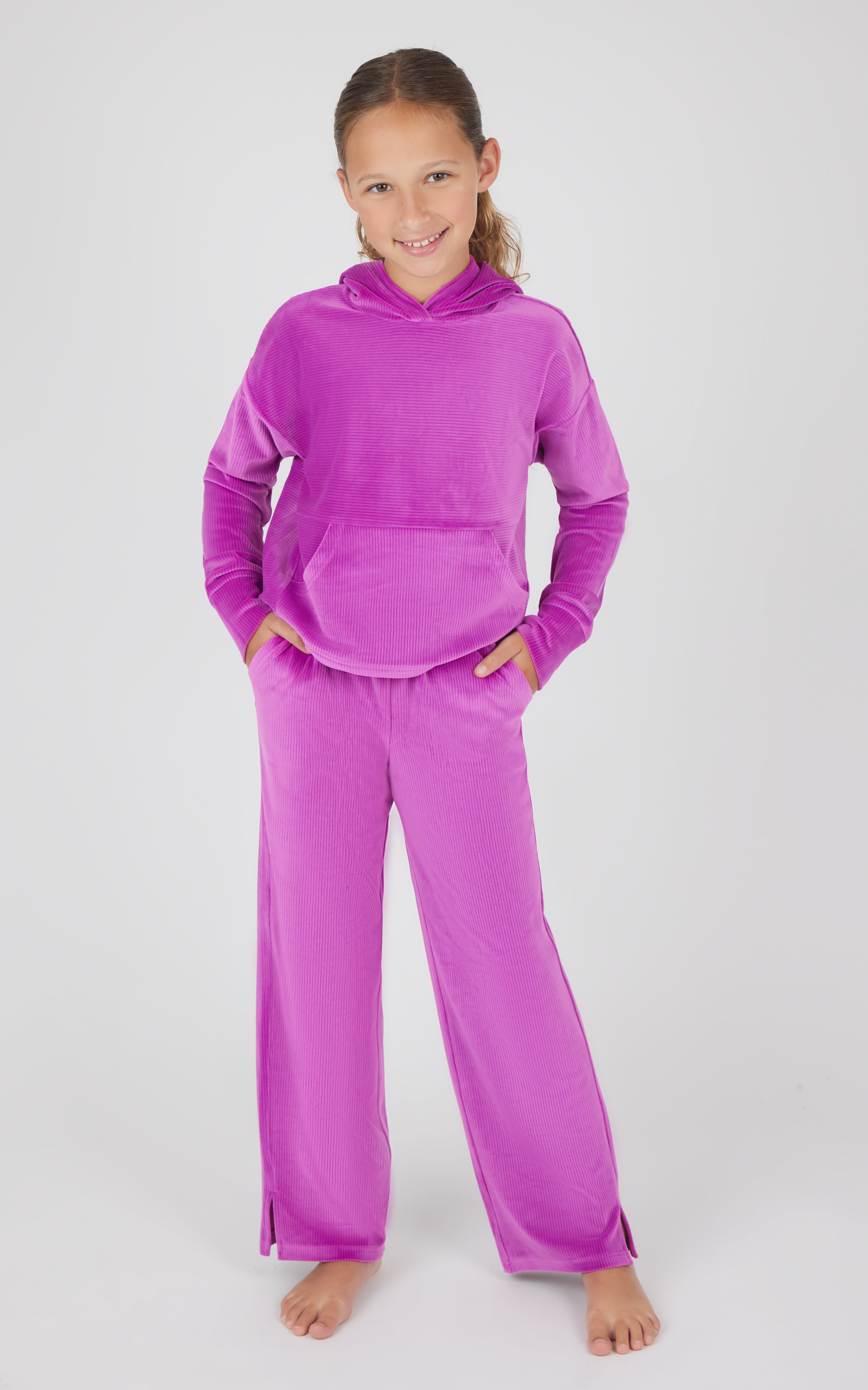 Girls 2 Piece Ribbed Velour Sleepover Hoodie and Ribbed Velour Straight Leg Pant Set