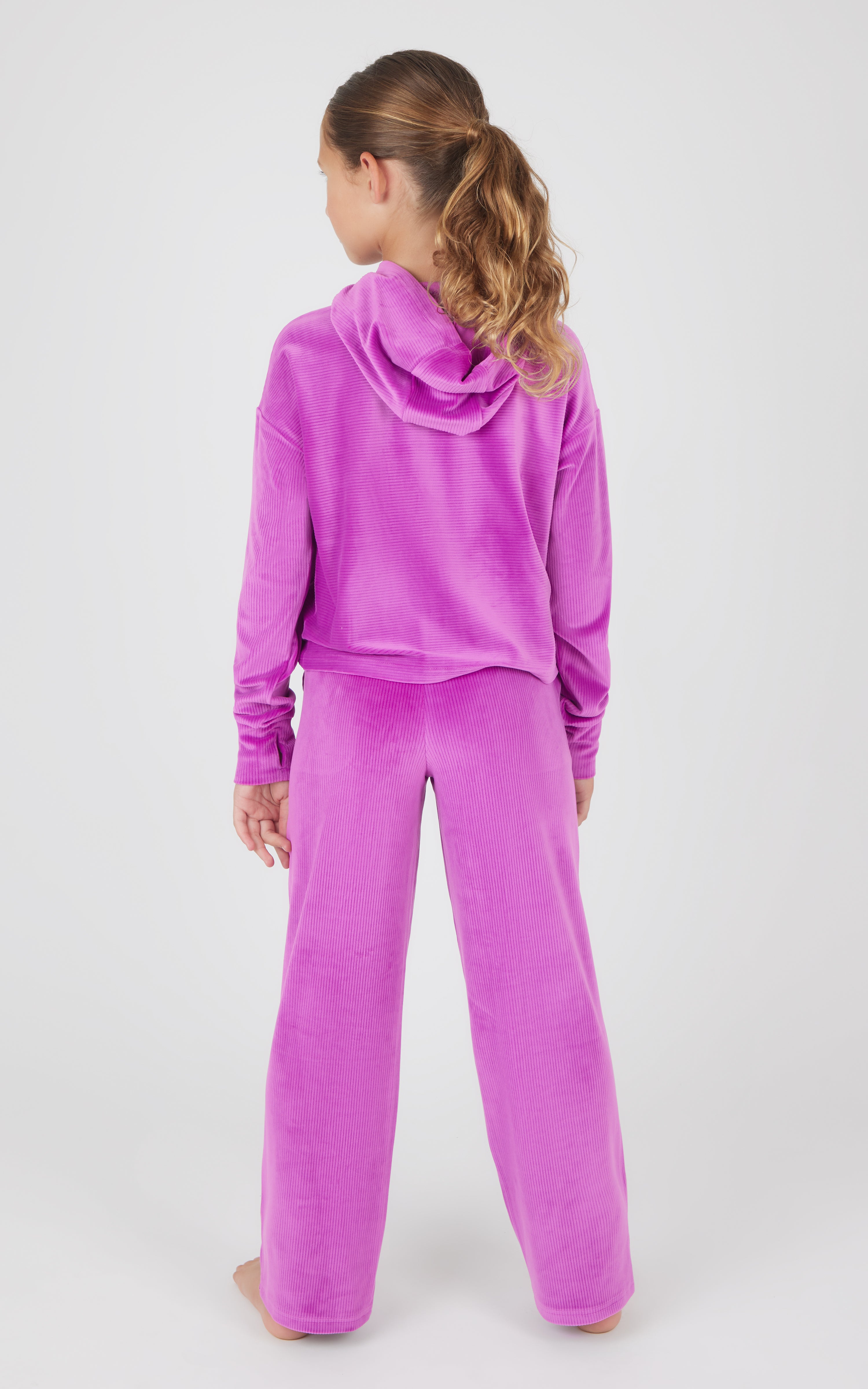 Girls 2 Piece Ribbed Velour Sleepover Hoodie and Ribbed Velour Straight Leg Pant Set