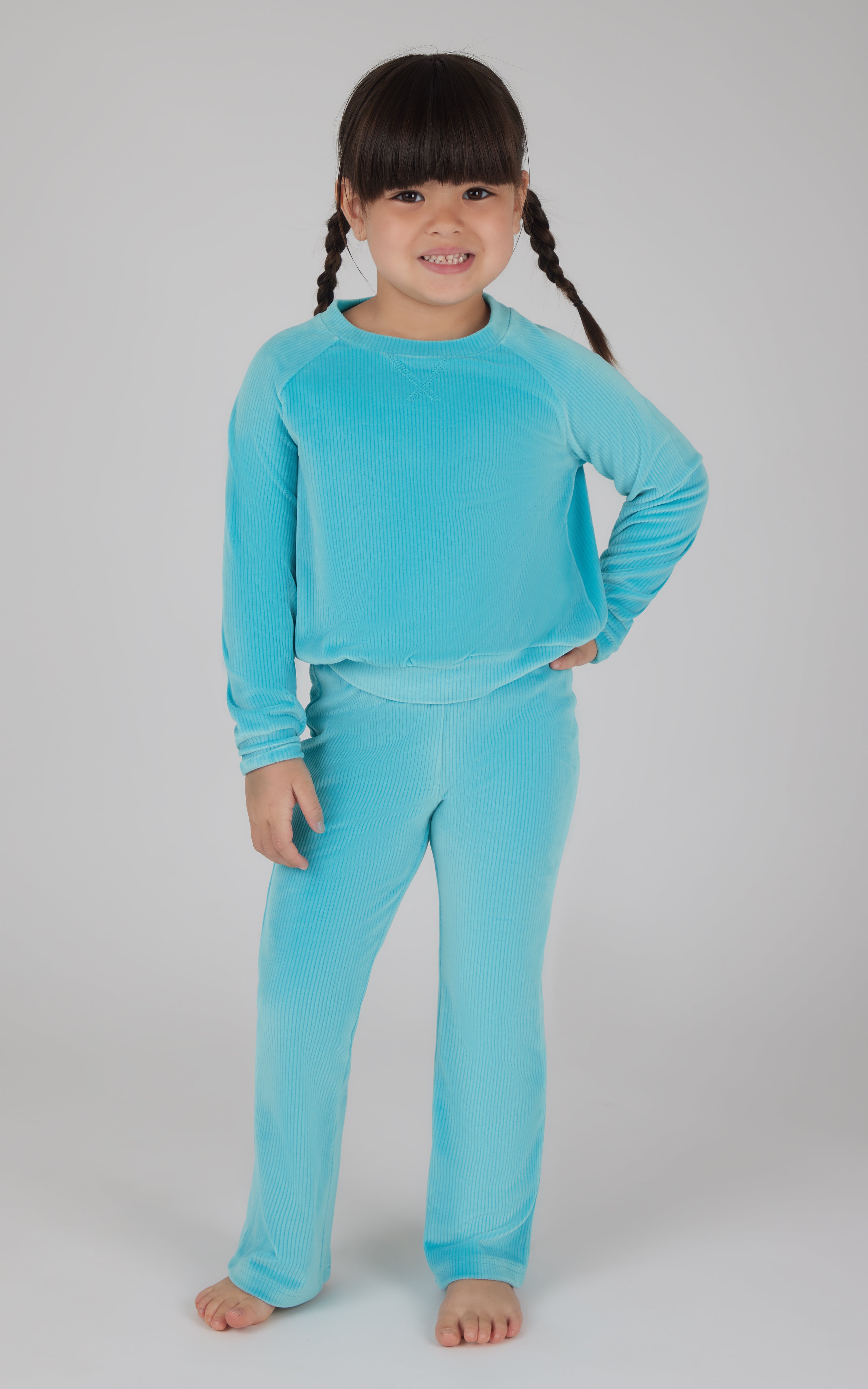 4-6x  2 Piece  Ribbed Velour Super Star Crew Neck Top and Ribbed Velour Flare Leg Pant Set