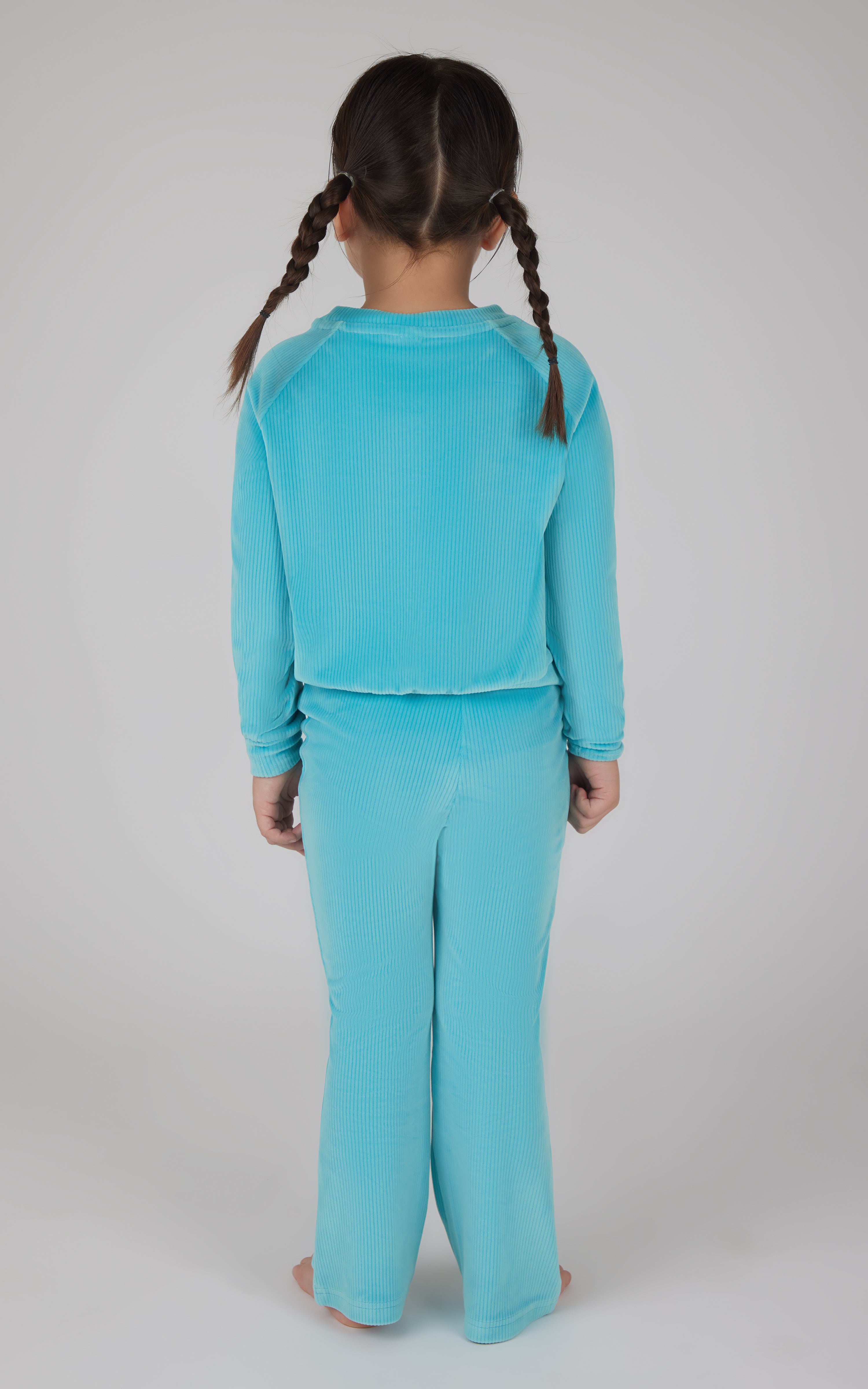 4-6x  2 Piece  Ribbed Velour Super Star Crew Neck Top and Ribbed Velour Flare Leg Pant Set