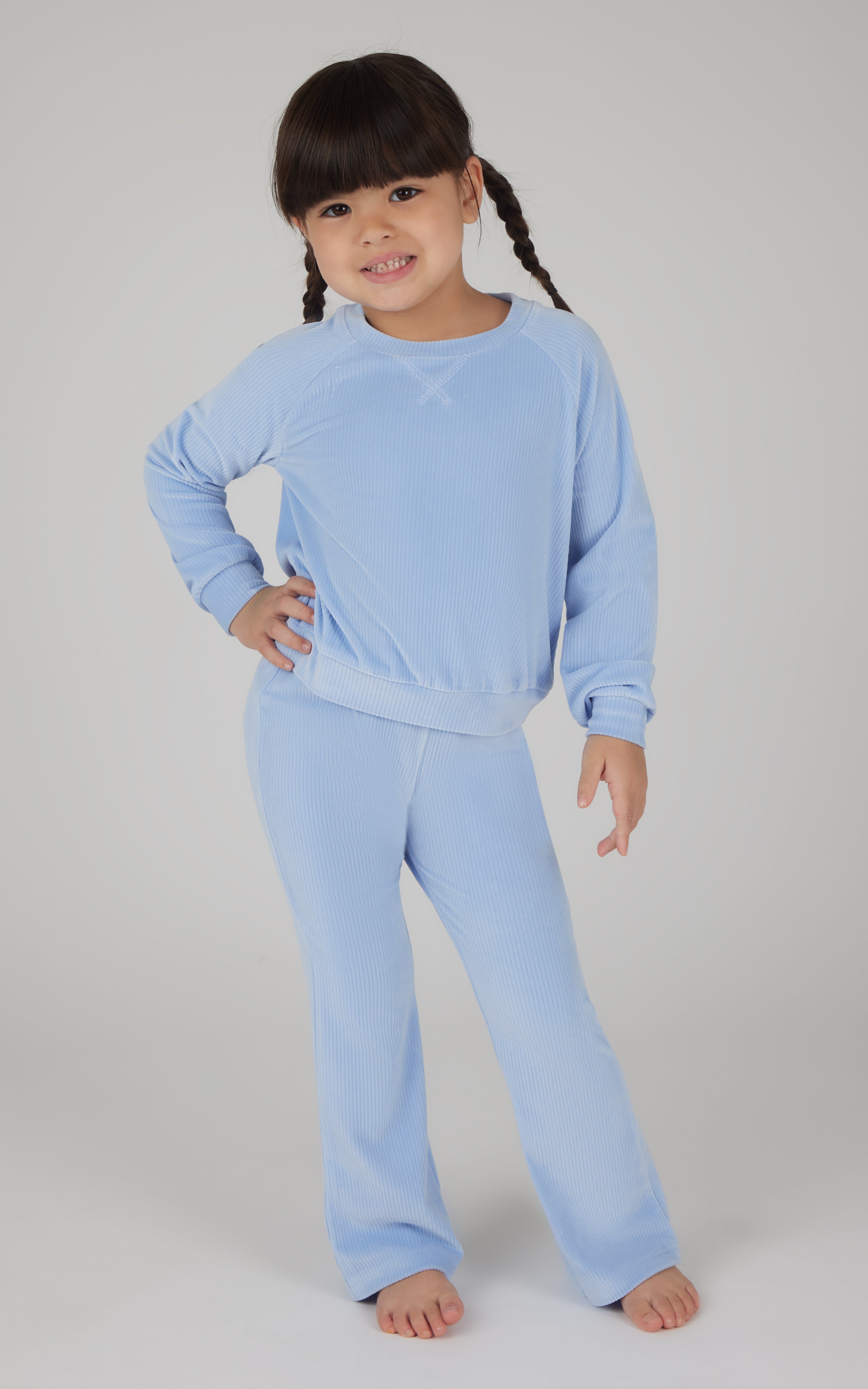 4-6x  2 Piece  Ribbed Velour Super Star Crew Neck Top and Ribbed Velour Flare Leg Pant Set