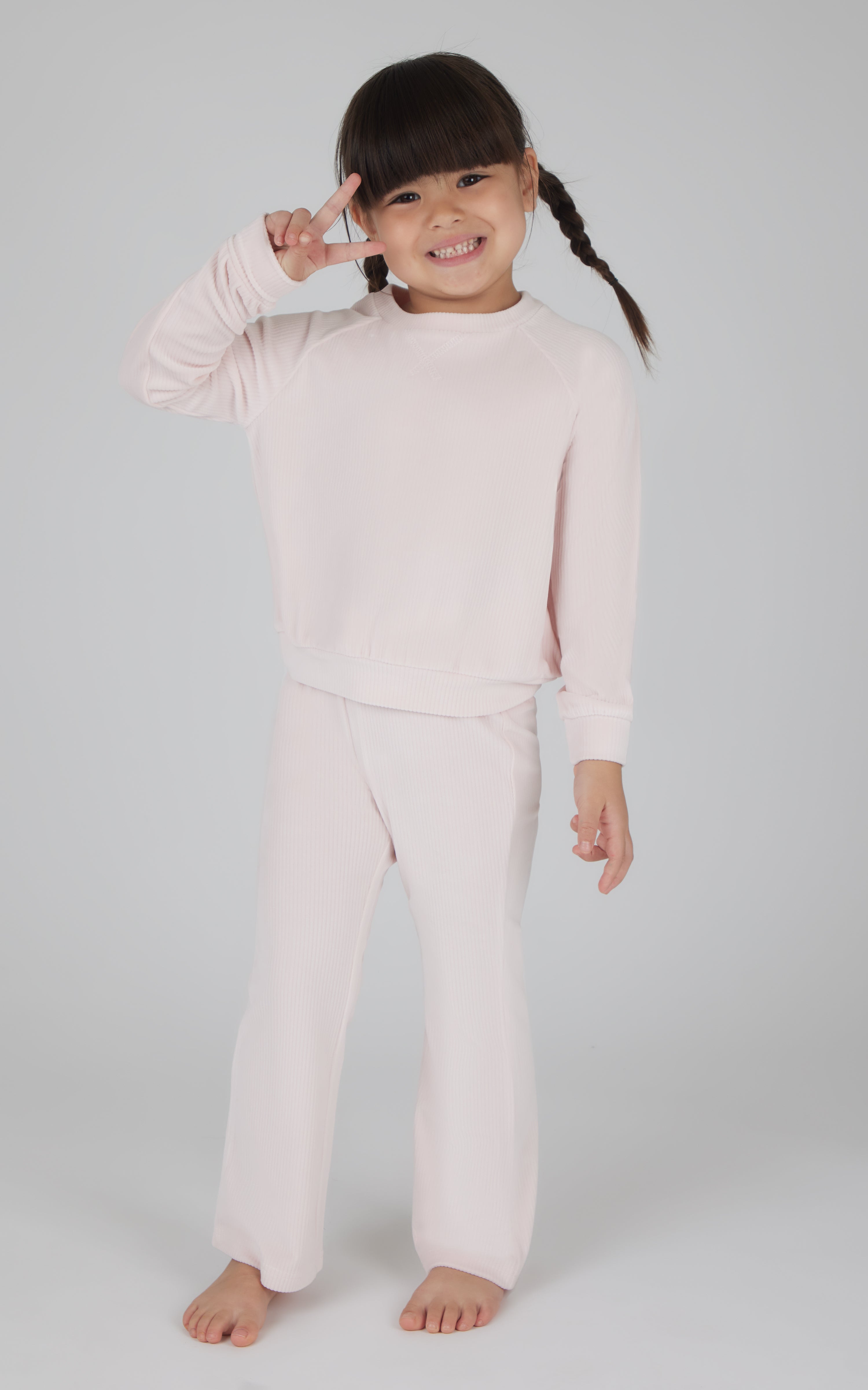 4-6x  2 Piece  Ribbed Velour Super Star Crew Neck Top and Ribbed Velour Flare Leg Pant Set