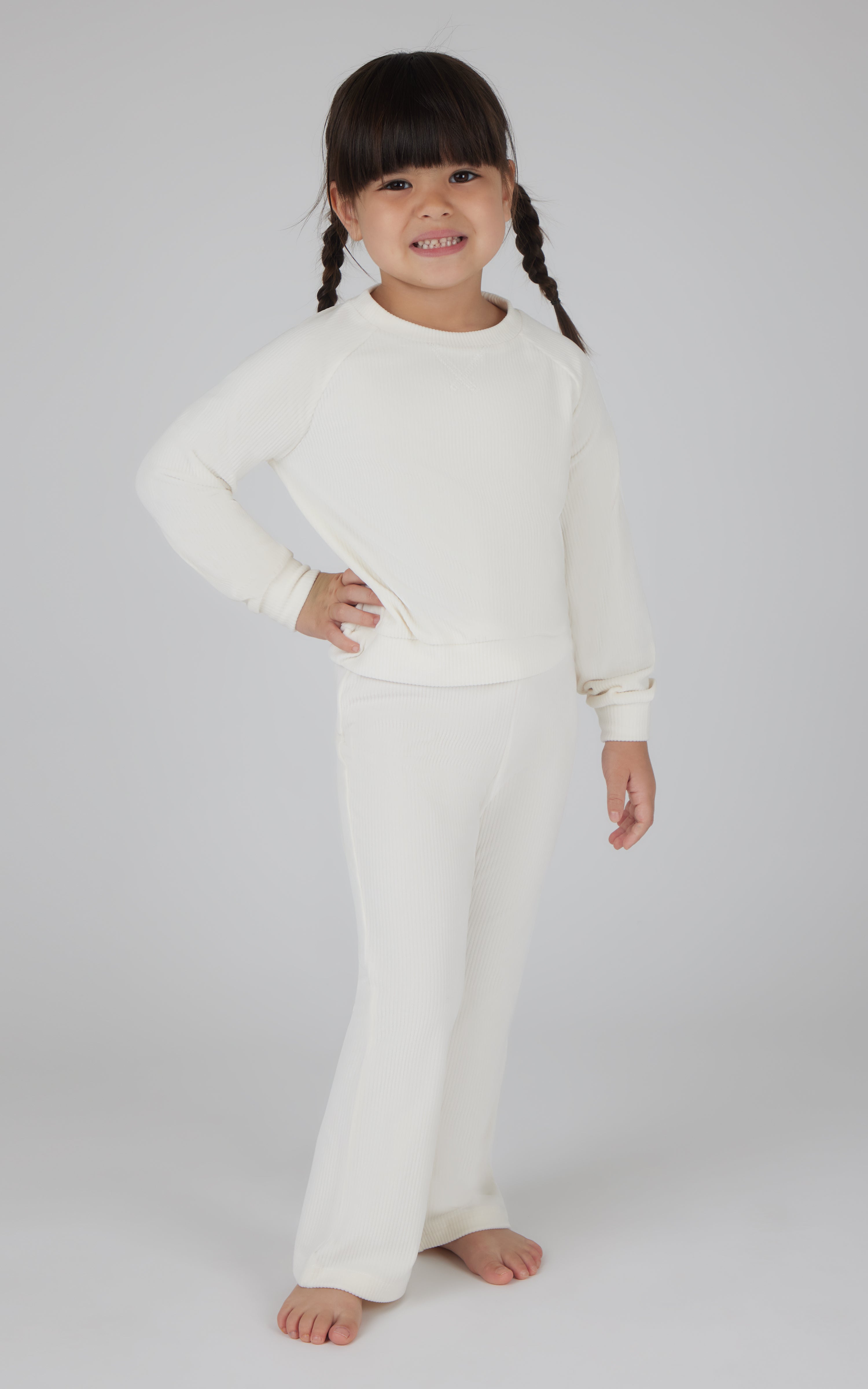 4-6x  2 Piece  Ribbed Velour Super Star Crew Neck Top and Ribbed Velour Flare Leg Pant Set