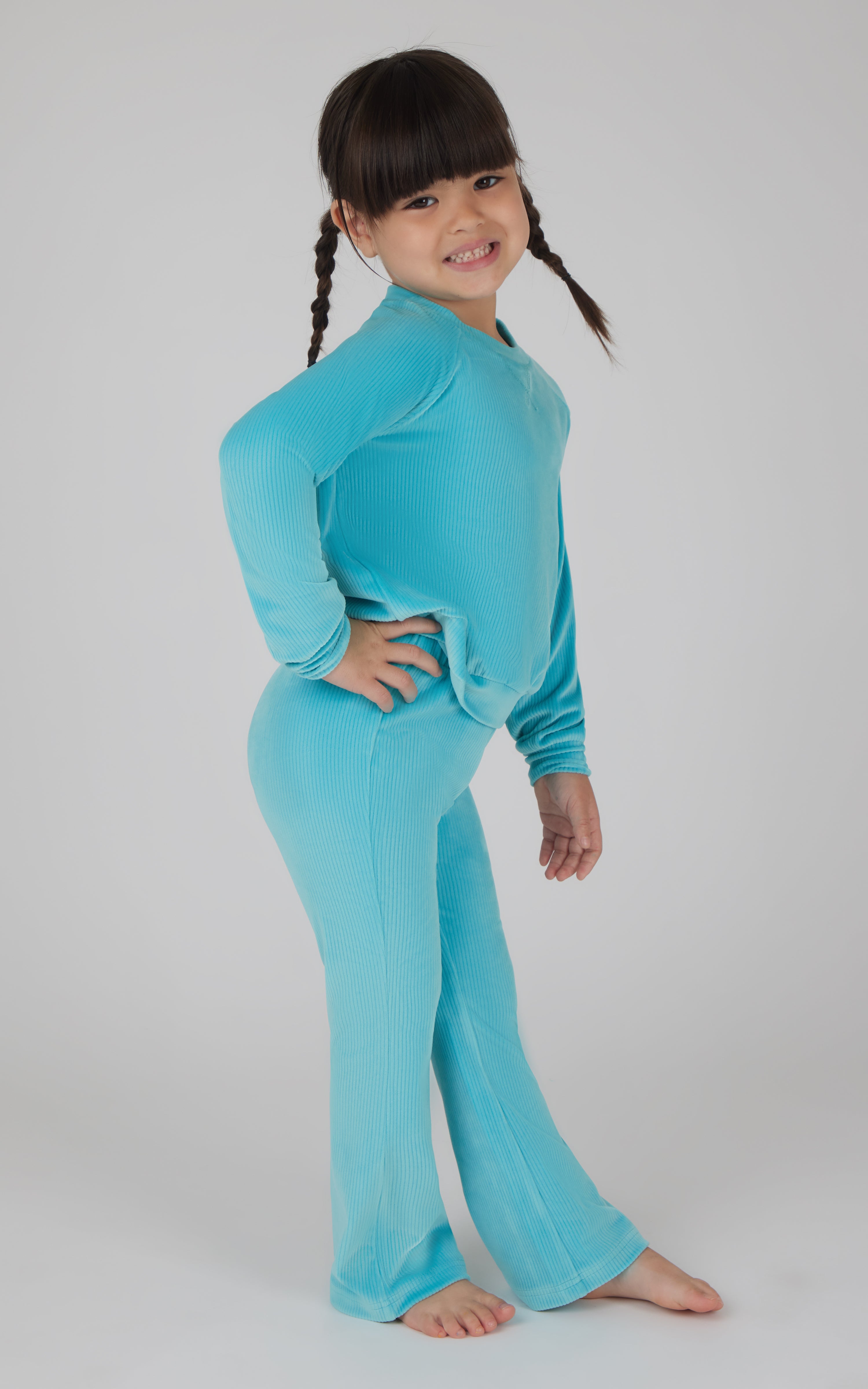 4-6x  2 Piece  Ribbed Velour Super Star Crew Neck Top and Ribbed Velour Flare Leg Pant Set