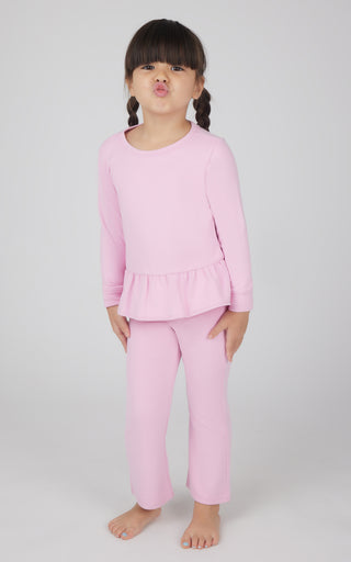 Toddler 2 Piece  Melange Posie Peplum Crew Neck Pullover Top and Melange High Waist Flare Leg Pant