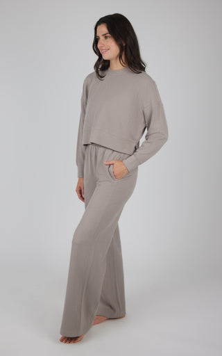 2 Piece Scuba Ribbed Zuri Cropped Crew Pullover and Scuba Ribbed Asbury Wide Leg Pant Set