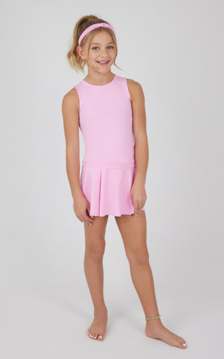 Girls 3 Pc Interlock Teagan Tank + Interlock Charm Pleated Skort + Headband Set