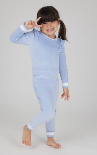 Toddler 2 Piece Velour Little Blossom Ruffle Crew Neck Sweatshirt and Velour Jogger