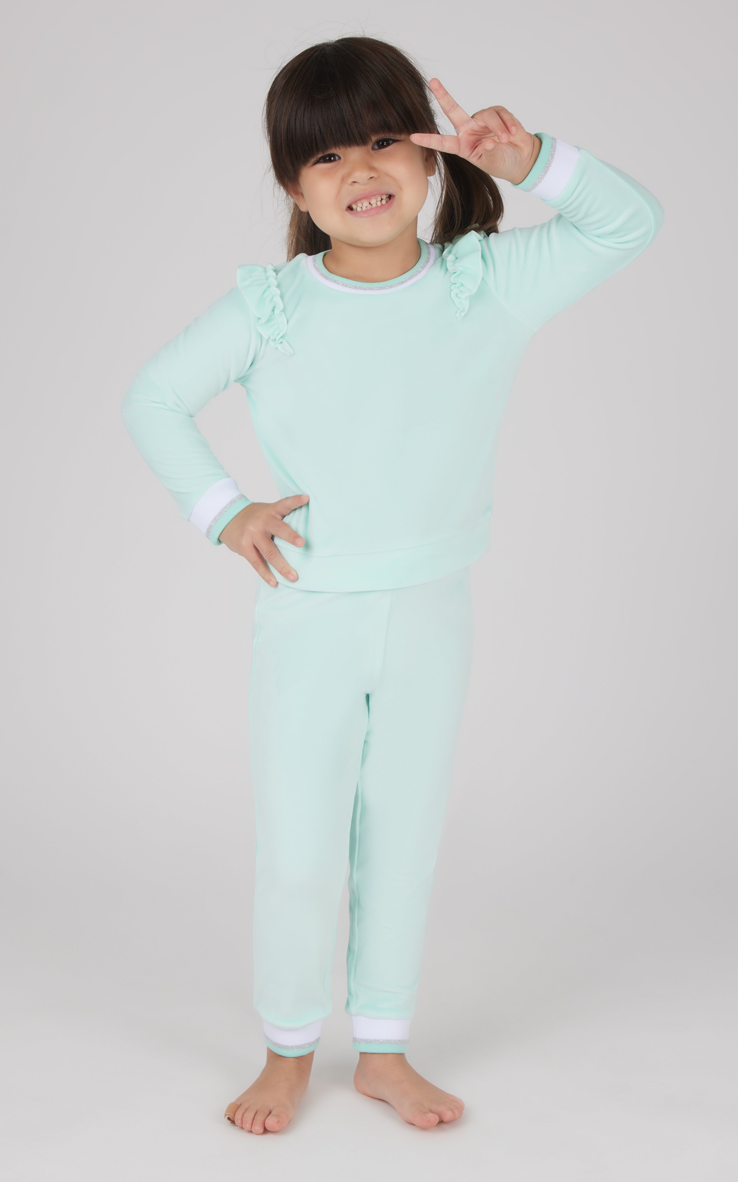 Toddler 2 Piece Velour Little Blossom Ruffle Crew Neck Sweatshirt and Velour Jogger