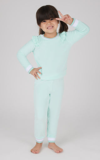 Toddler 2 Piece Velour Little Blossom Ruffle Crew Neck Sweatshirt and Velour Jogger