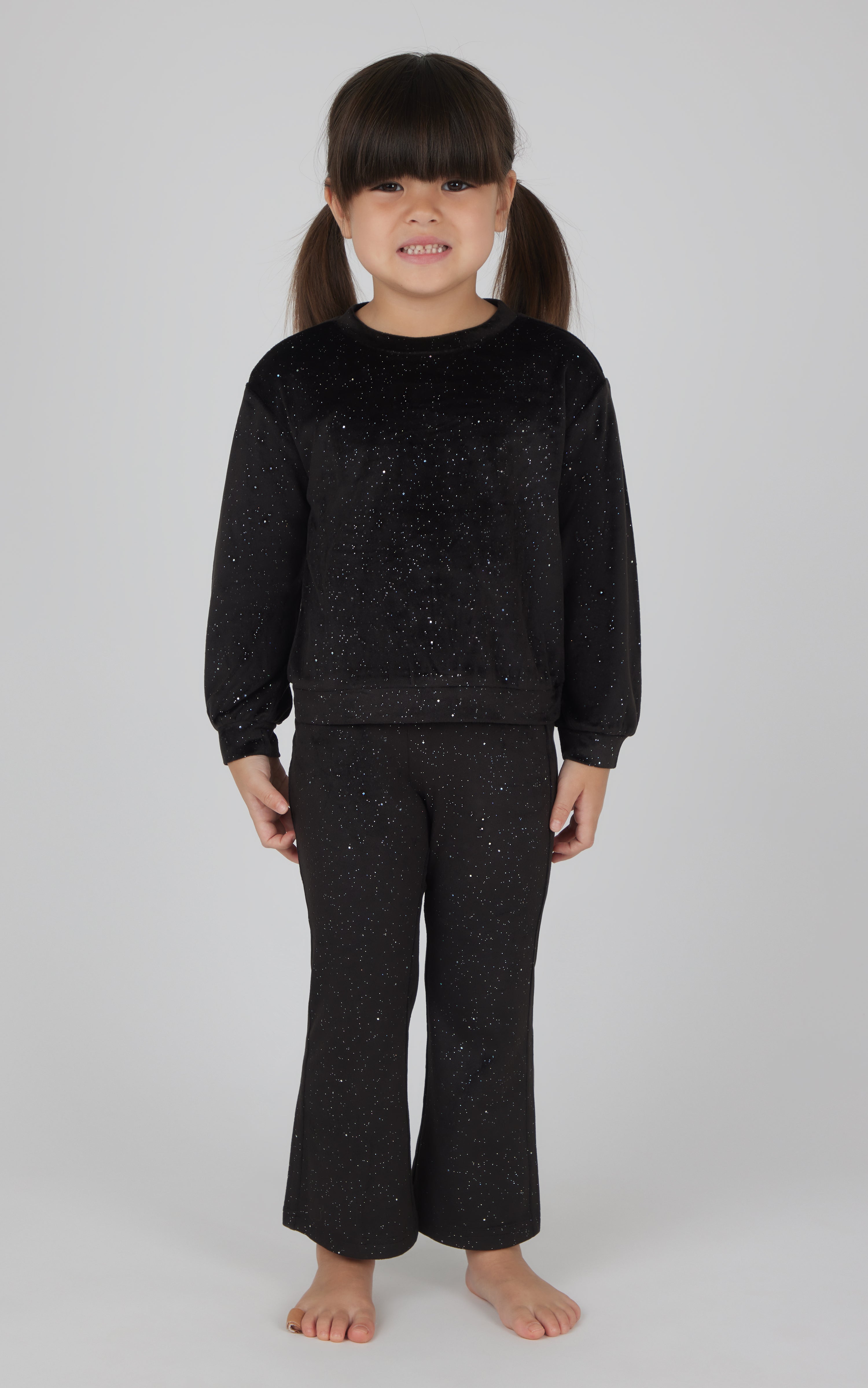 Toddler 2 Pc Speckled Velour Darling Crew Neck Top and Speckled Velour Flared Leg Pant