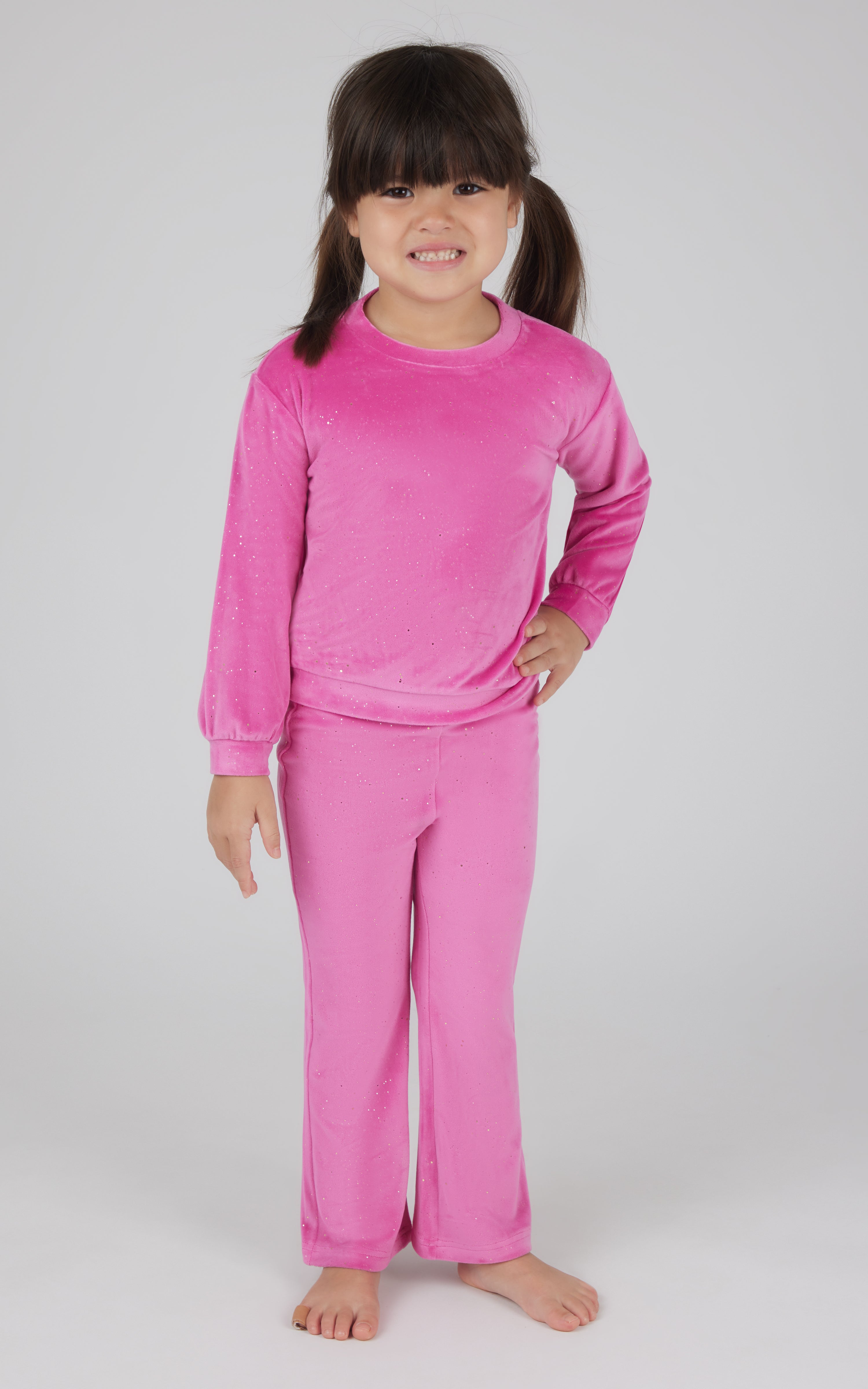 Toddler 2 Pc Speckled Velour Crew Neck Top and Flared Leg Pant