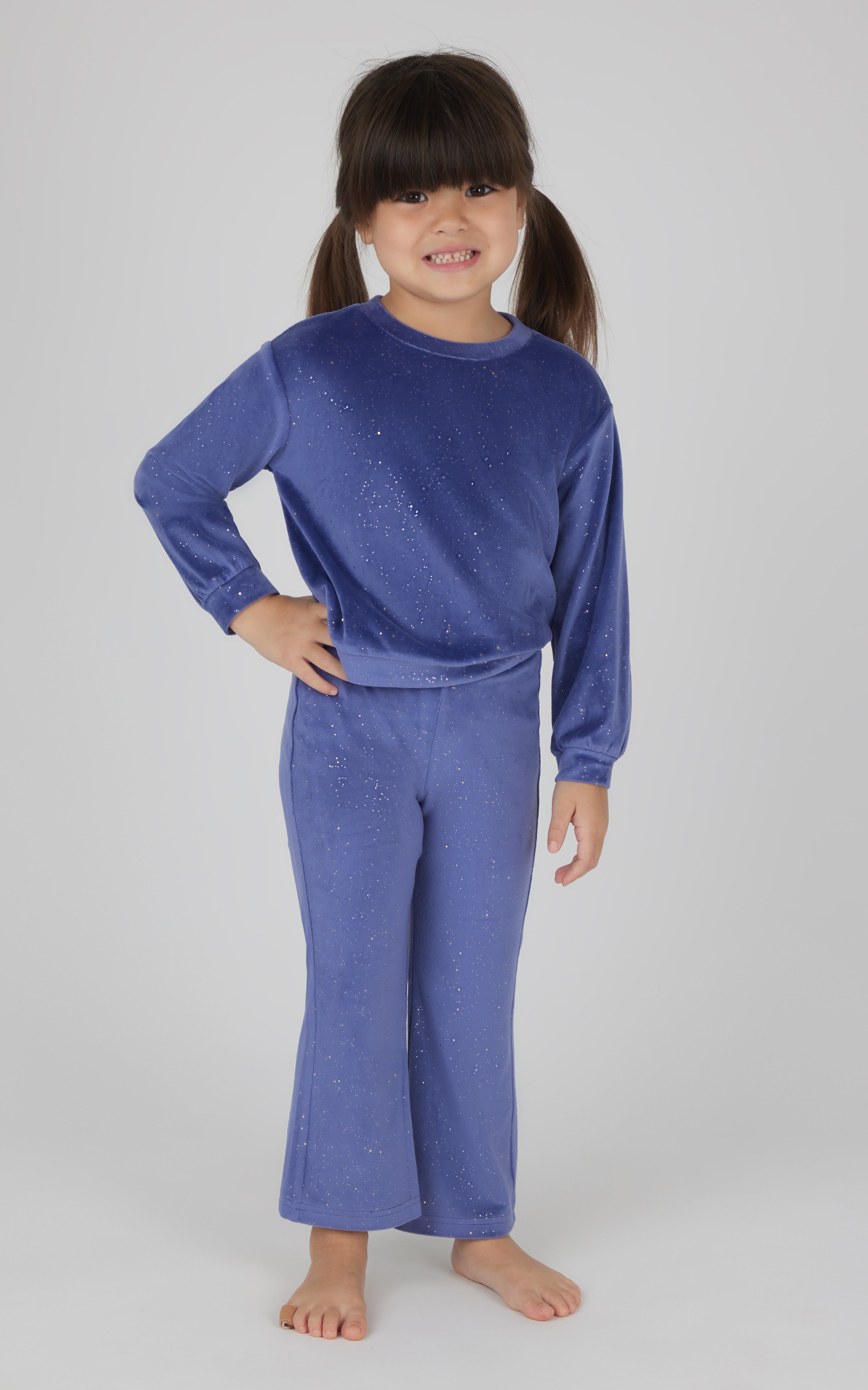 Toddler 2 Pc Speckled Velour Crew Neck Top and Flared Leg Pant