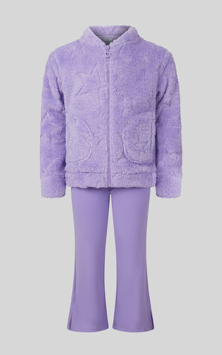 Toddler Girls 2 Pc Jacquard Shep Sugarplum Full Zip Bomber Jacket and Interlock Flare Leg Pant Set