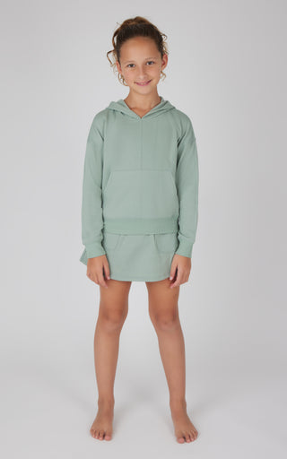 Girls 2 Piece Terry Brushed Run Around Pullover Hoodie and Terry Brushed Cargo Skort Set