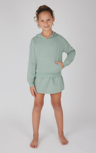 Girls 2 Piece Terry Brushed Run Around Pullover Hoodie and Terry Brushed Cargo Skort Set