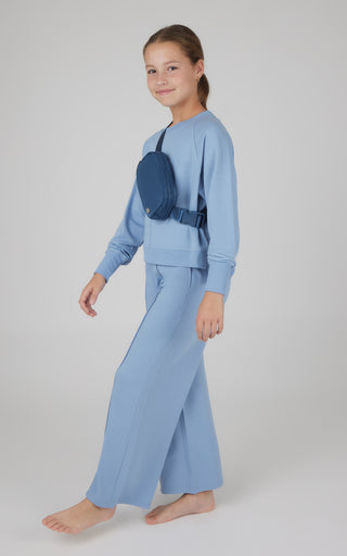 Girls 3 Piece Brushed Terry Walkabout High Low Sweatshirt + Brushed Terry Dahlia Wide Leg Pintuck Pant + Fanny Pack