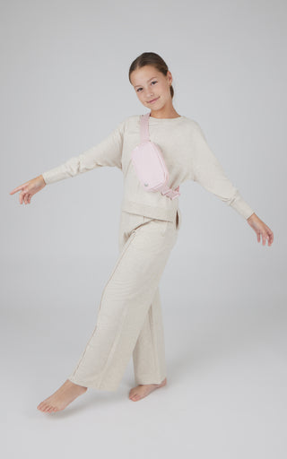 Girls 3 Piece Brushed Terry Walkabout High Low Sweatshirt + Brushed Terry Dahlia Wide Leg Pintuck Pant + Fanny Pack