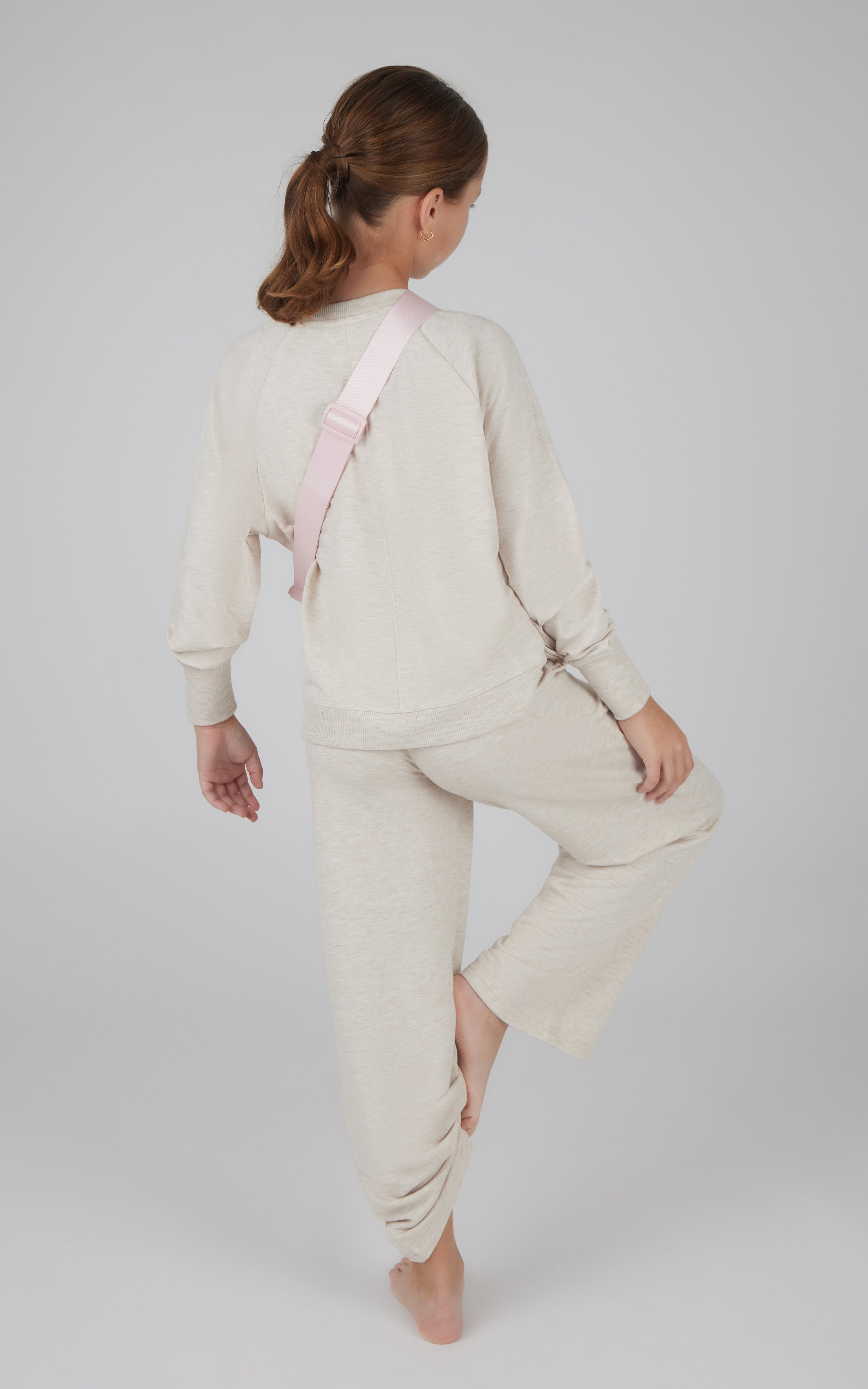 Girls 3 Piece Brushed Terry Walkabout High Low Sweatshirt + Brushed Terry Dahlia Wide Leg Pintuck Pant + Fanny Pack