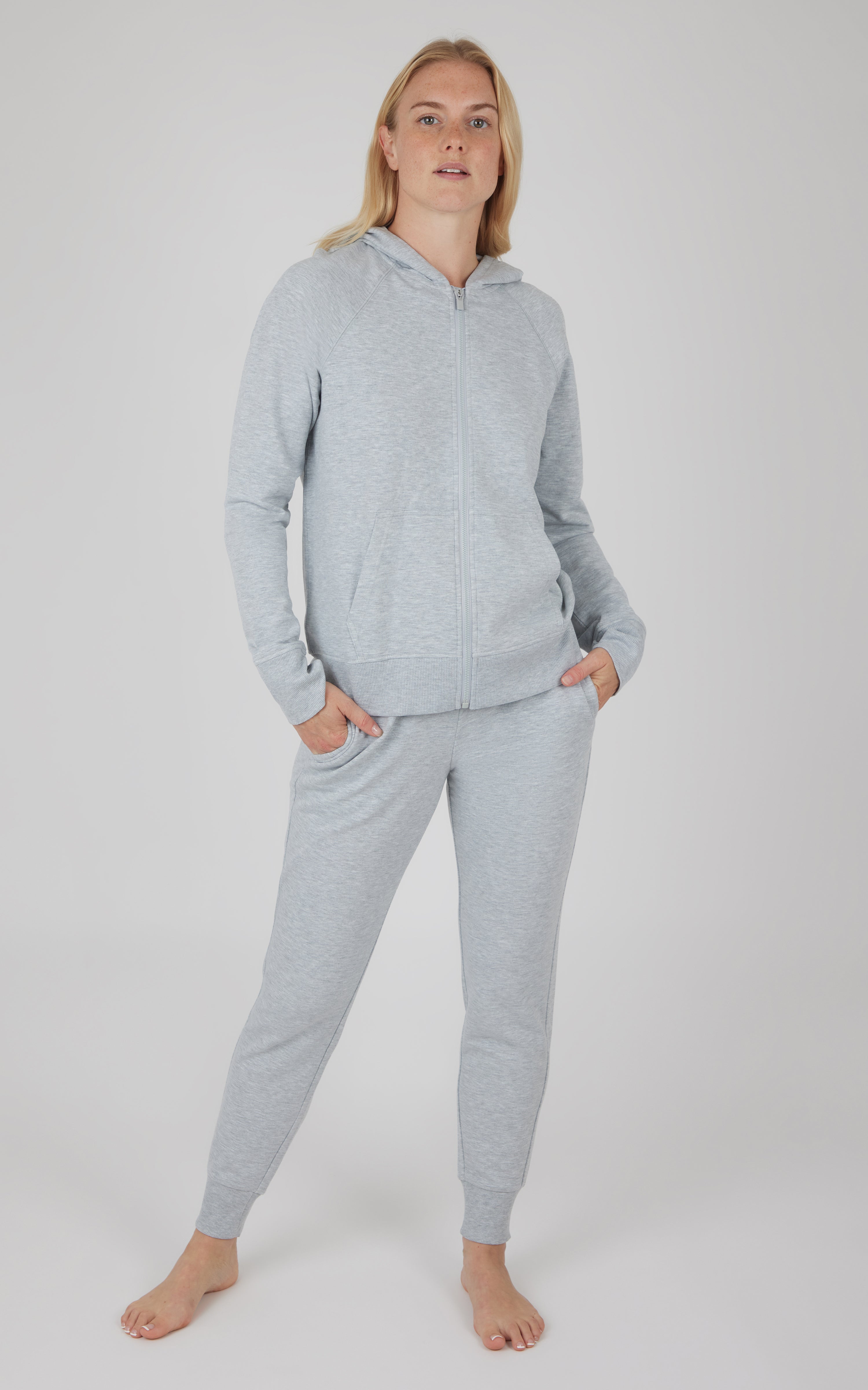 2 Piece Brushed Terry Hoodie Zip Front Jacket and Jogger Set