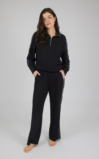 Scuba Half Zip Piped Pullover and  Straight Leg Pant Set