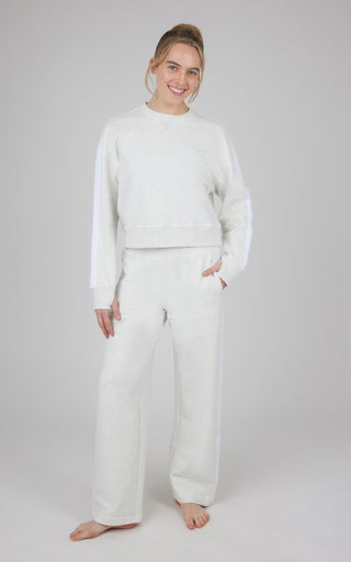 2 PC Cloud Plush Racing Stripe Crew Neck Sweatshirt and Wide Leg Pant Set