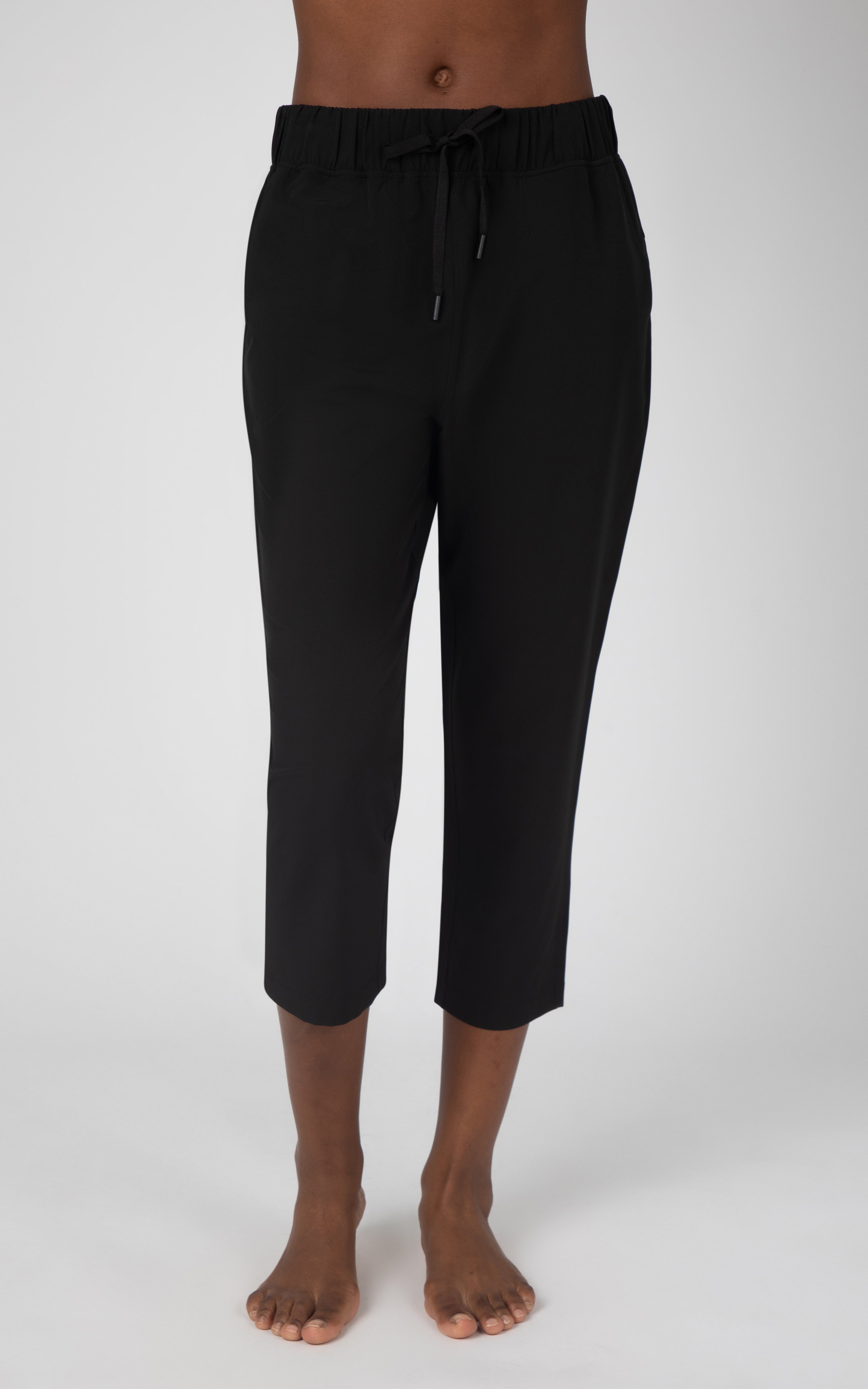 Reflex 90 Degree Women's Elastic Waist Pull On Athletic Travel Capri Pants ( Black, S) 