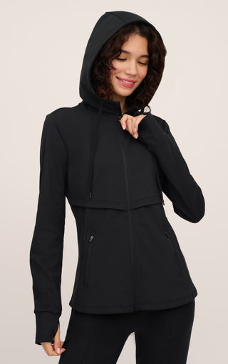 90 Degree By Reflex Women's Side Slit Full Zip Fleece Crop Hoodie Jacket  (Black, L) 