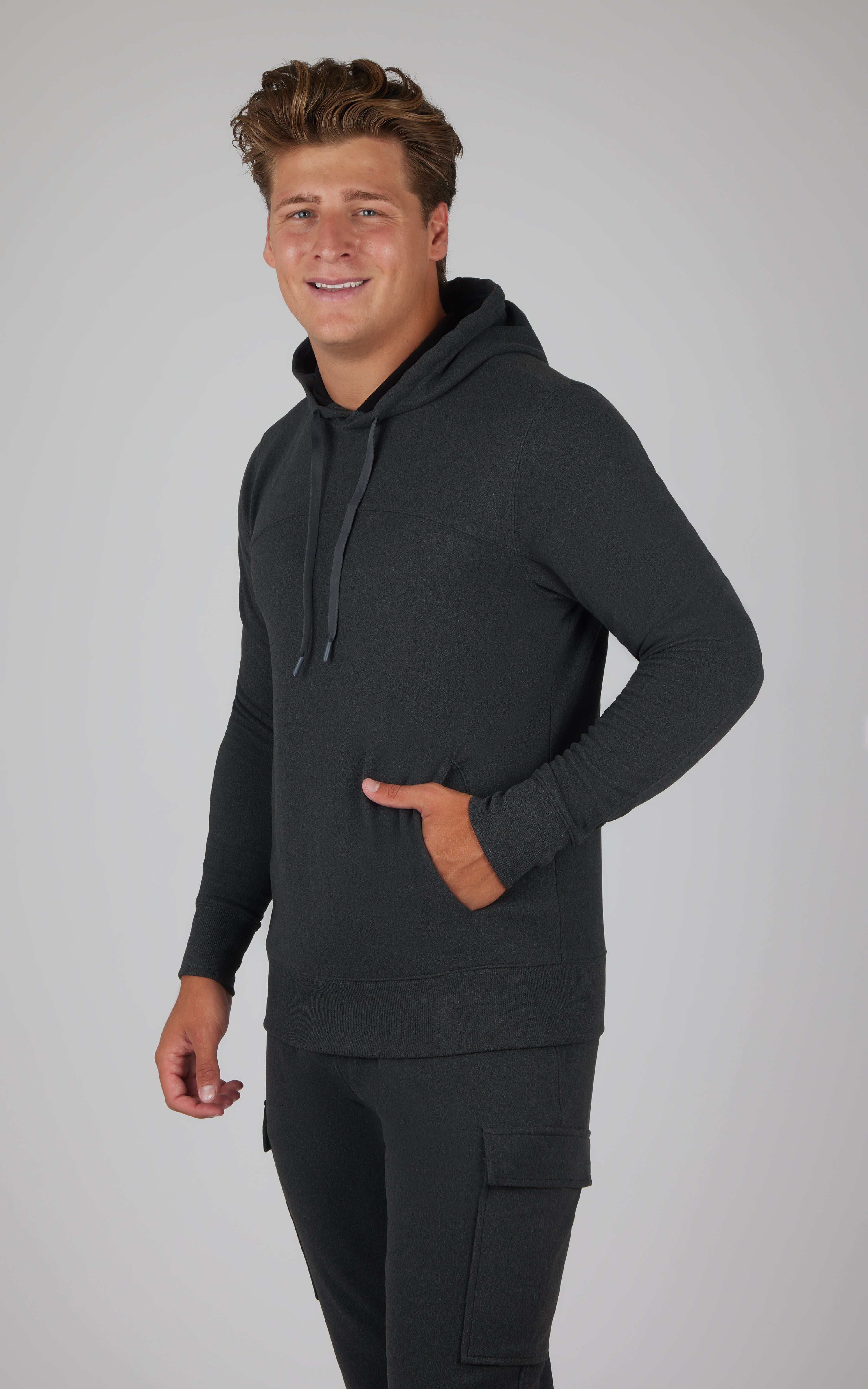 Mens Ultra Melange Fleece Damson Crew Neck Hoodie