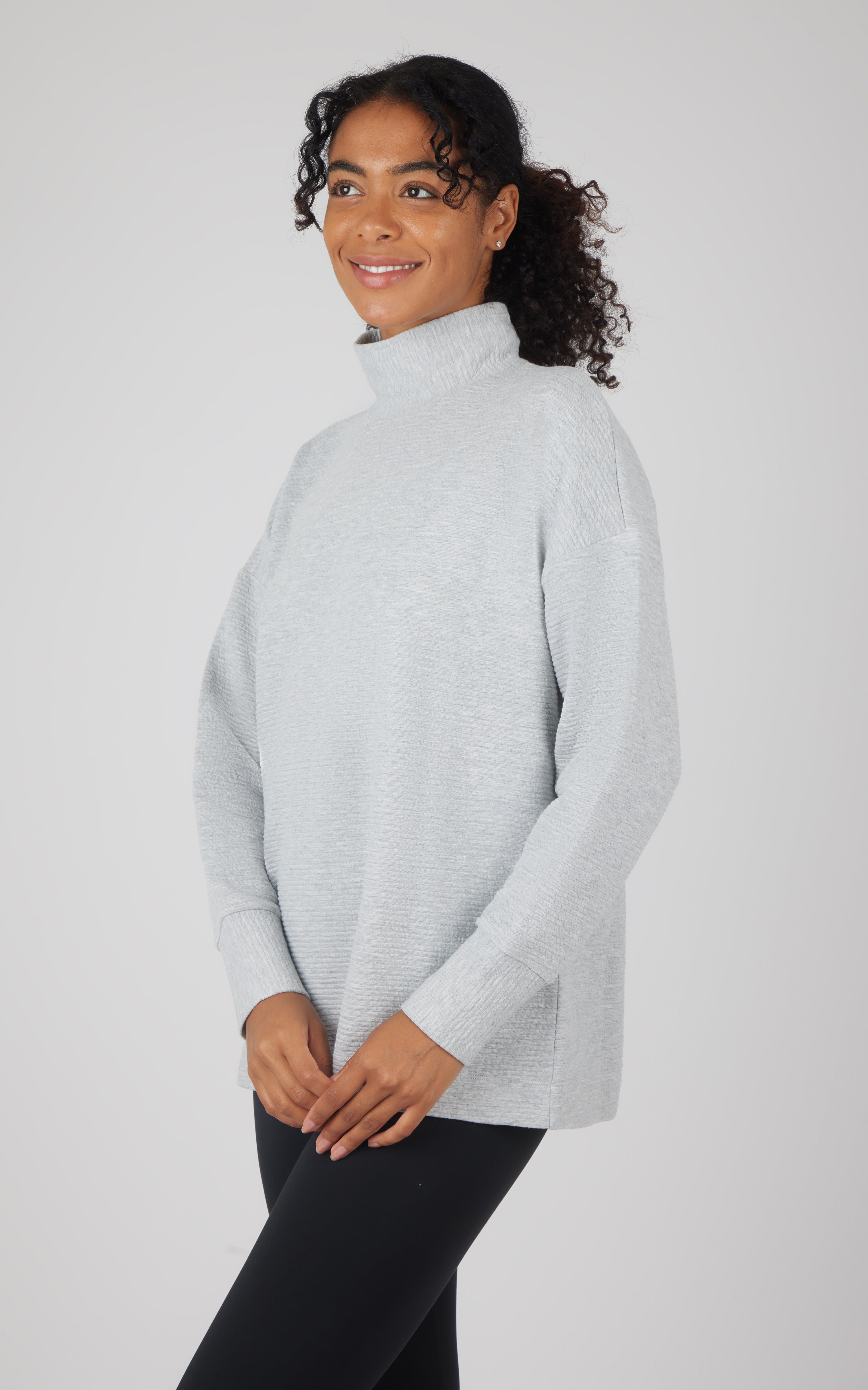 Horizontal Quilted Maitri Funnel Neck Pullover Tunic