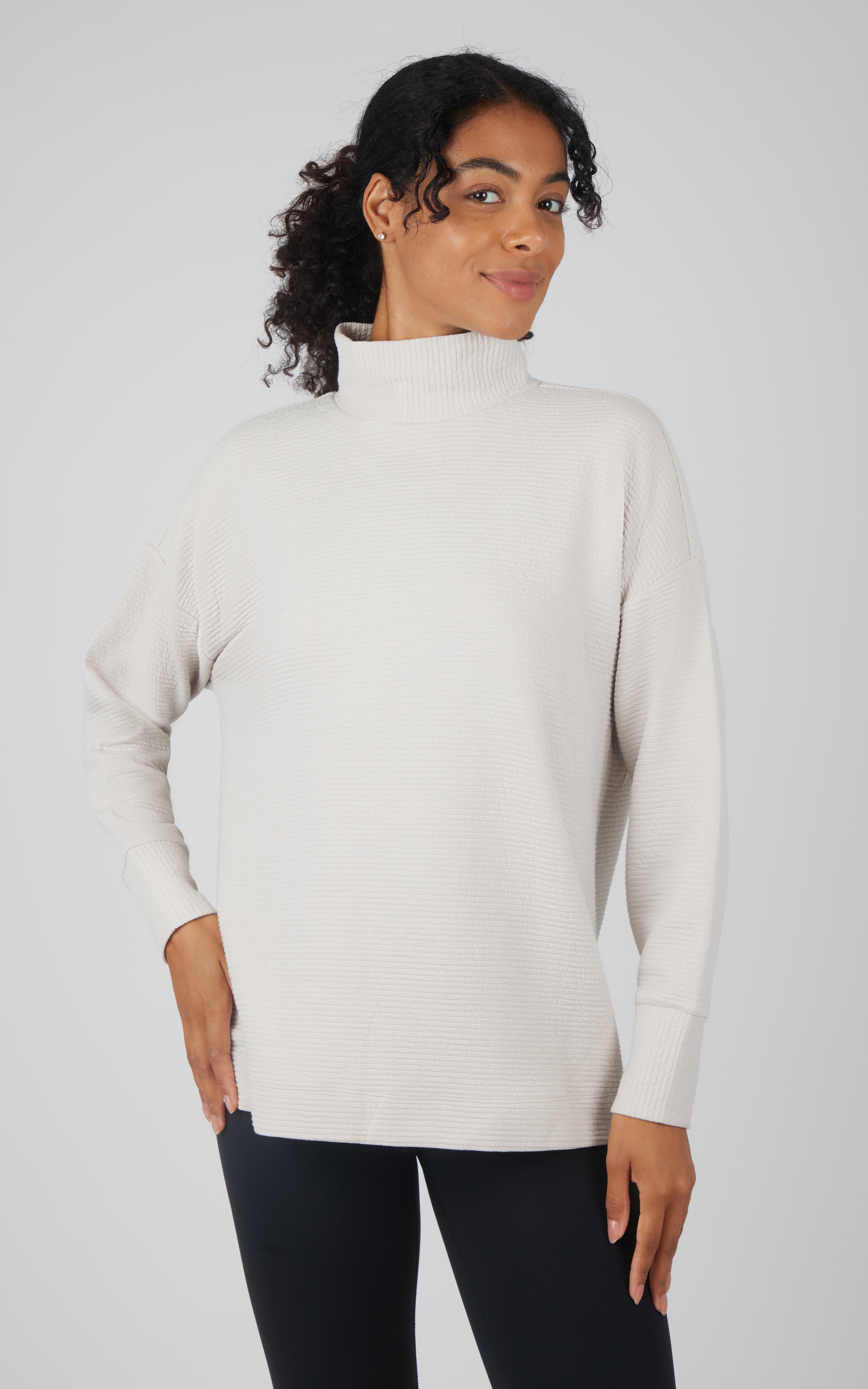 Horizontal Quilted Maitri Funnel Neck Pullover Tunic