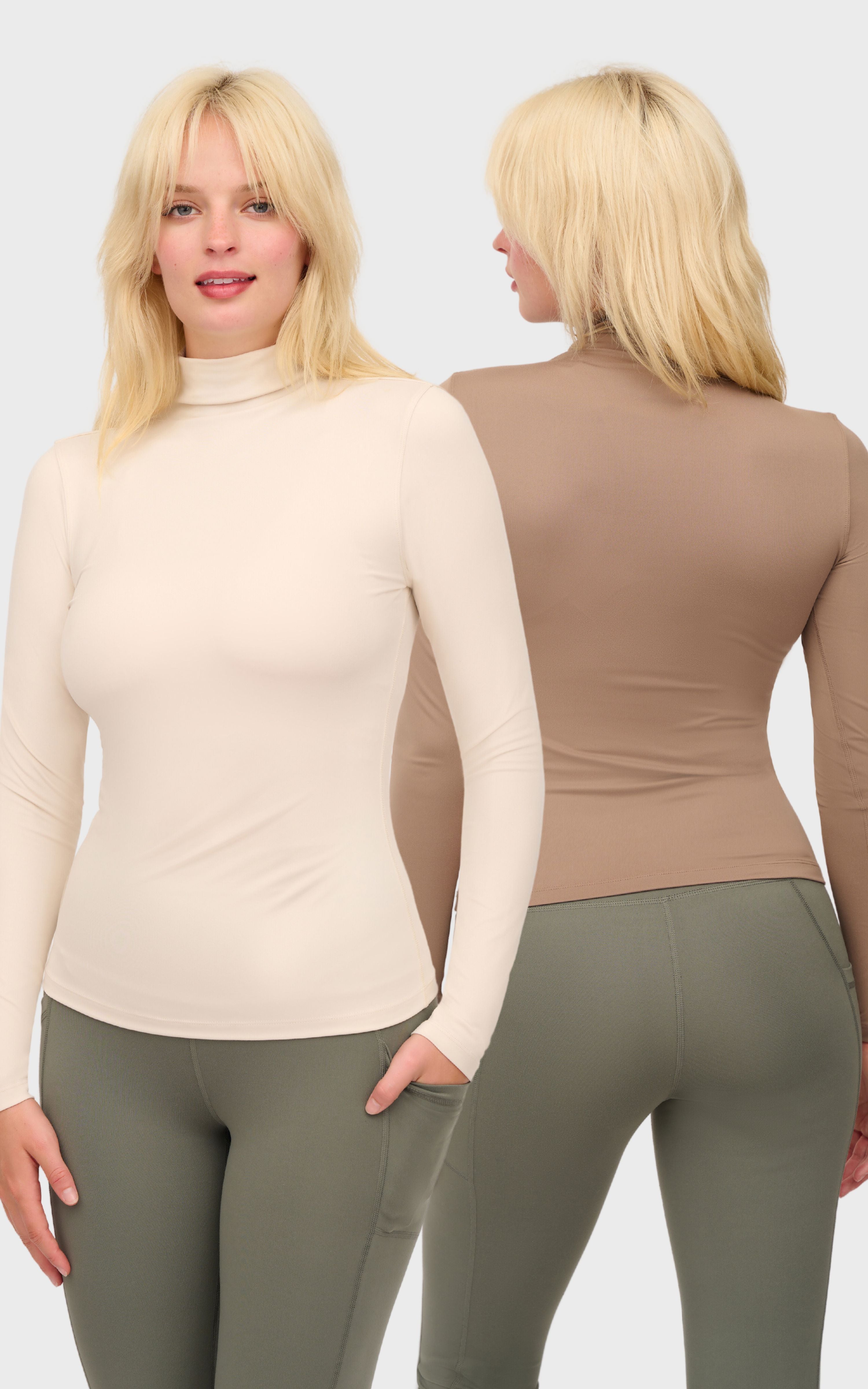 2 Pack Meet and Greet Length Mock Neck Long Sleeve Crop Tops