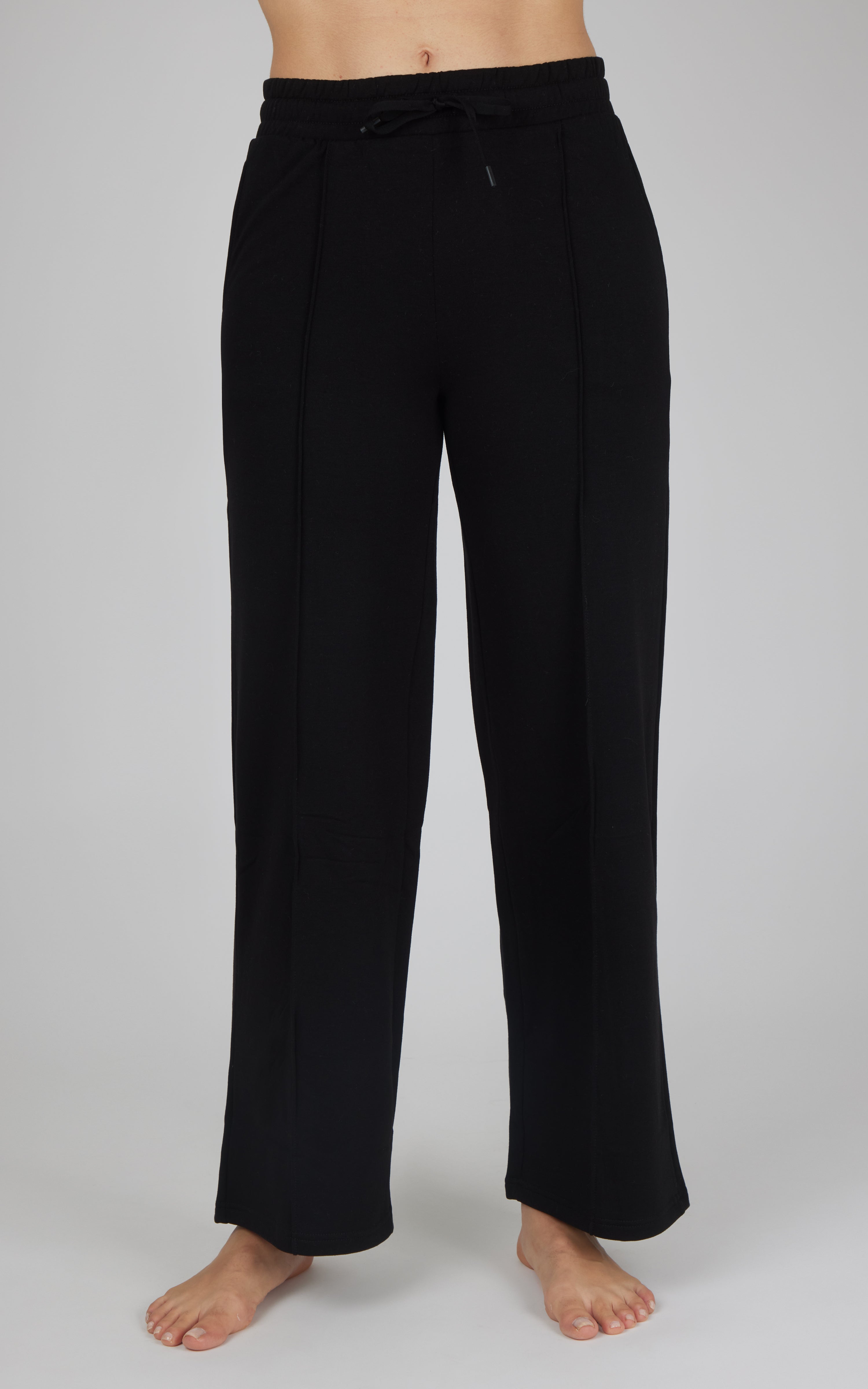 Brushed Terry  Wide Leg Pintuck Seam Relaxed Lounge Pants