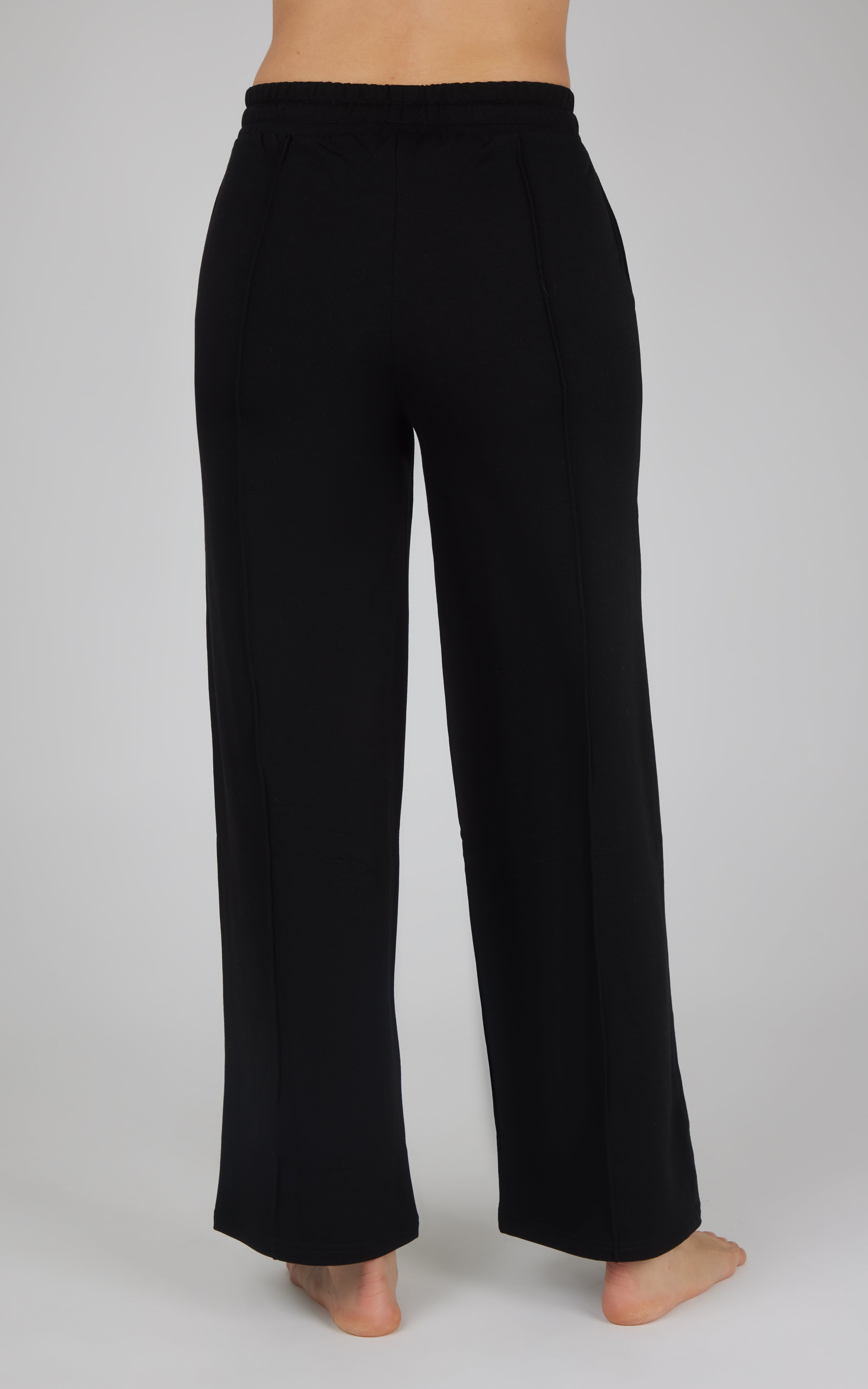 Brushed Terry  Wide Leg Pintuck Seam Relaxed Lounge Pants