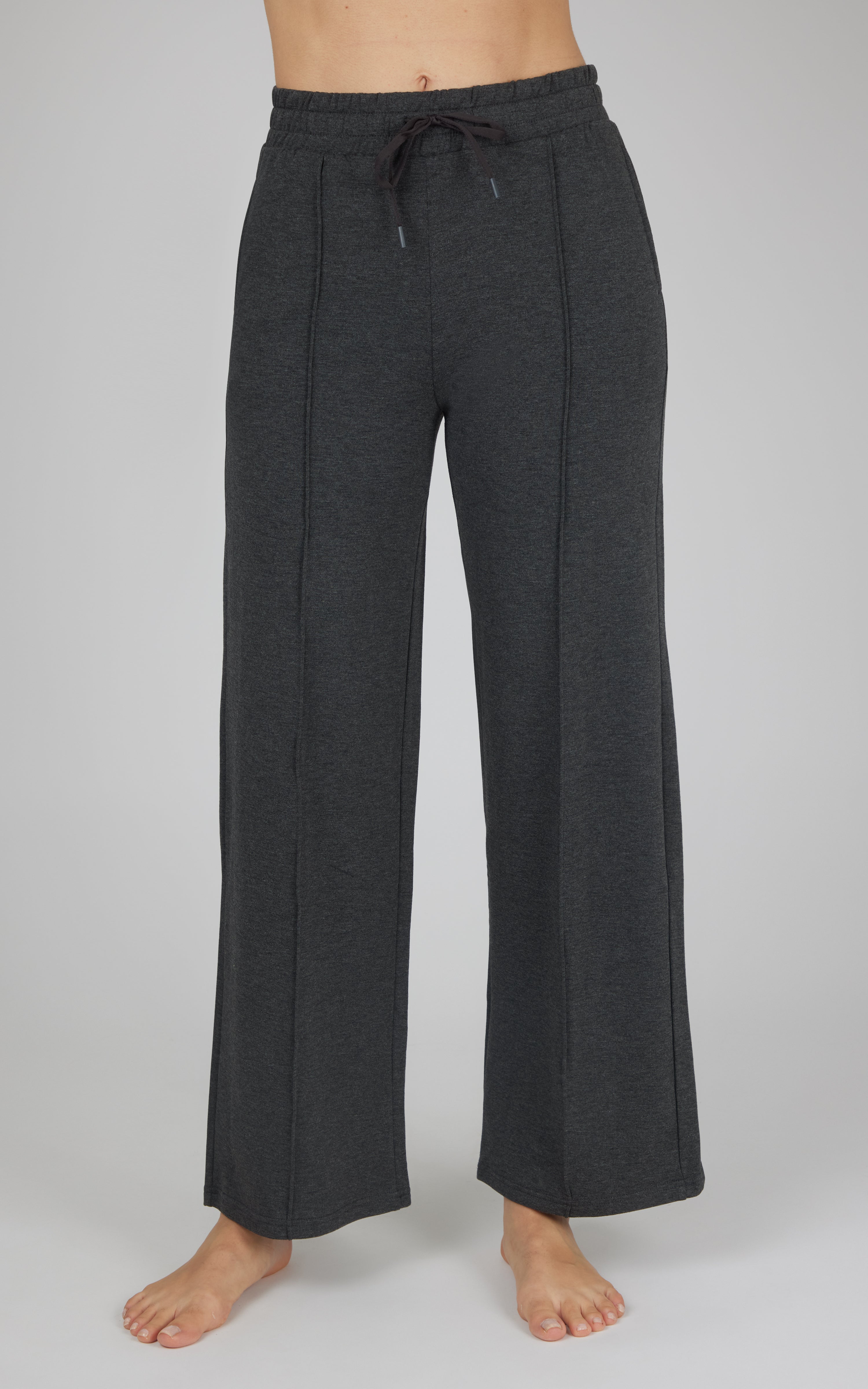 Brushed Terry  Wide Leg Pintuck Seam Relaxed Lounge Pants