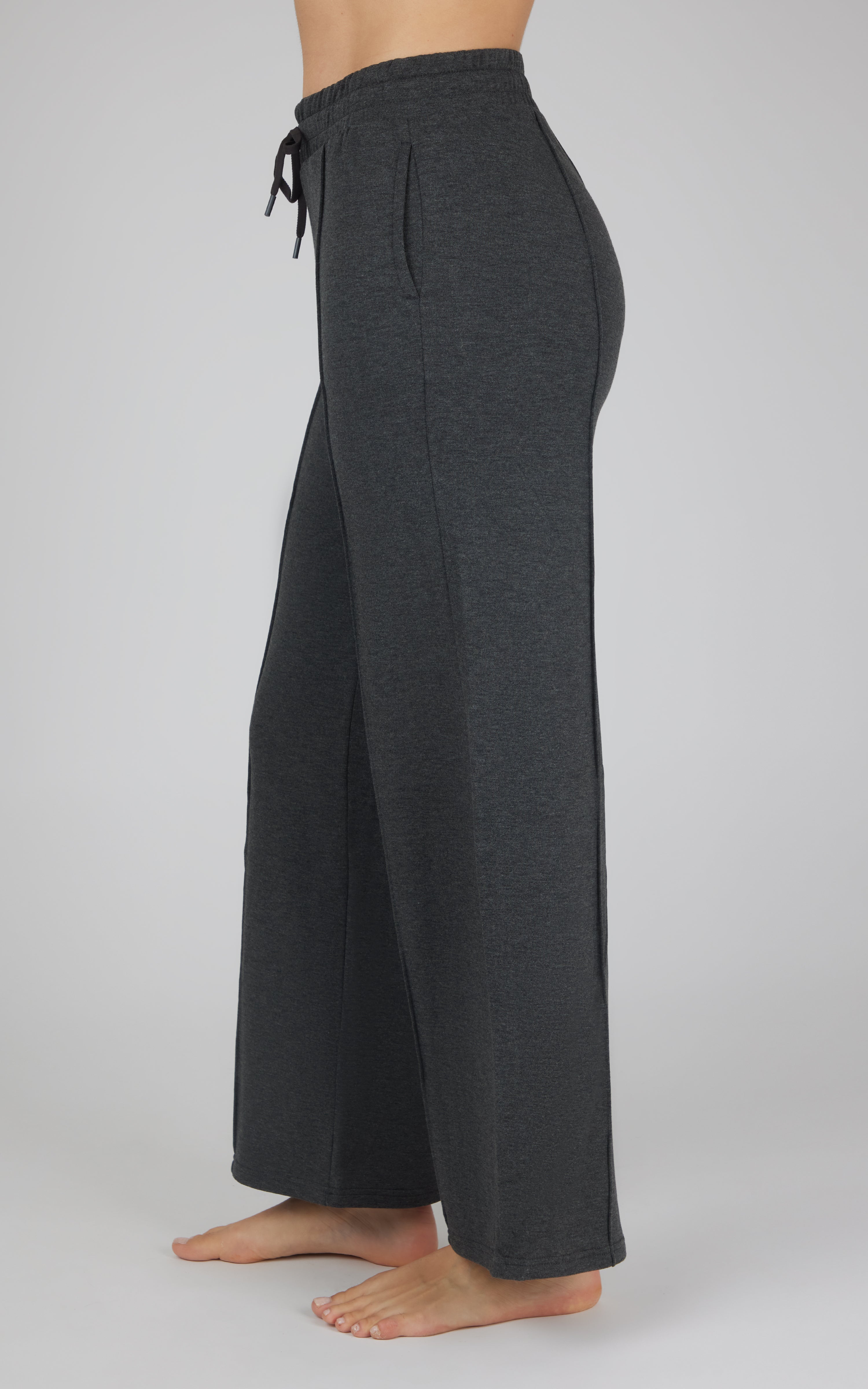 Brushed Terry  Wide Leg Pintuck Seam Relaxed Lounge Pants