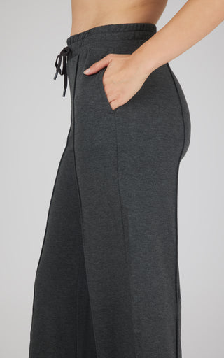 Brushed Terry  Wide Leg Pintuck Seam Relaxed Lounge Pants