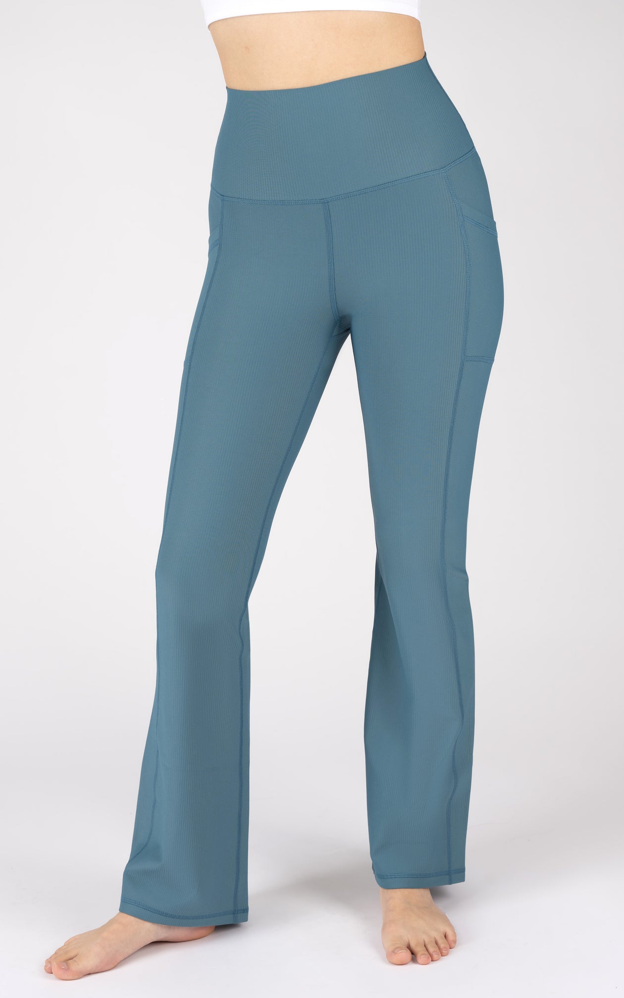 Yogalicious Women's Lux Madison Crossover Flared Leggings Blue Sz. L