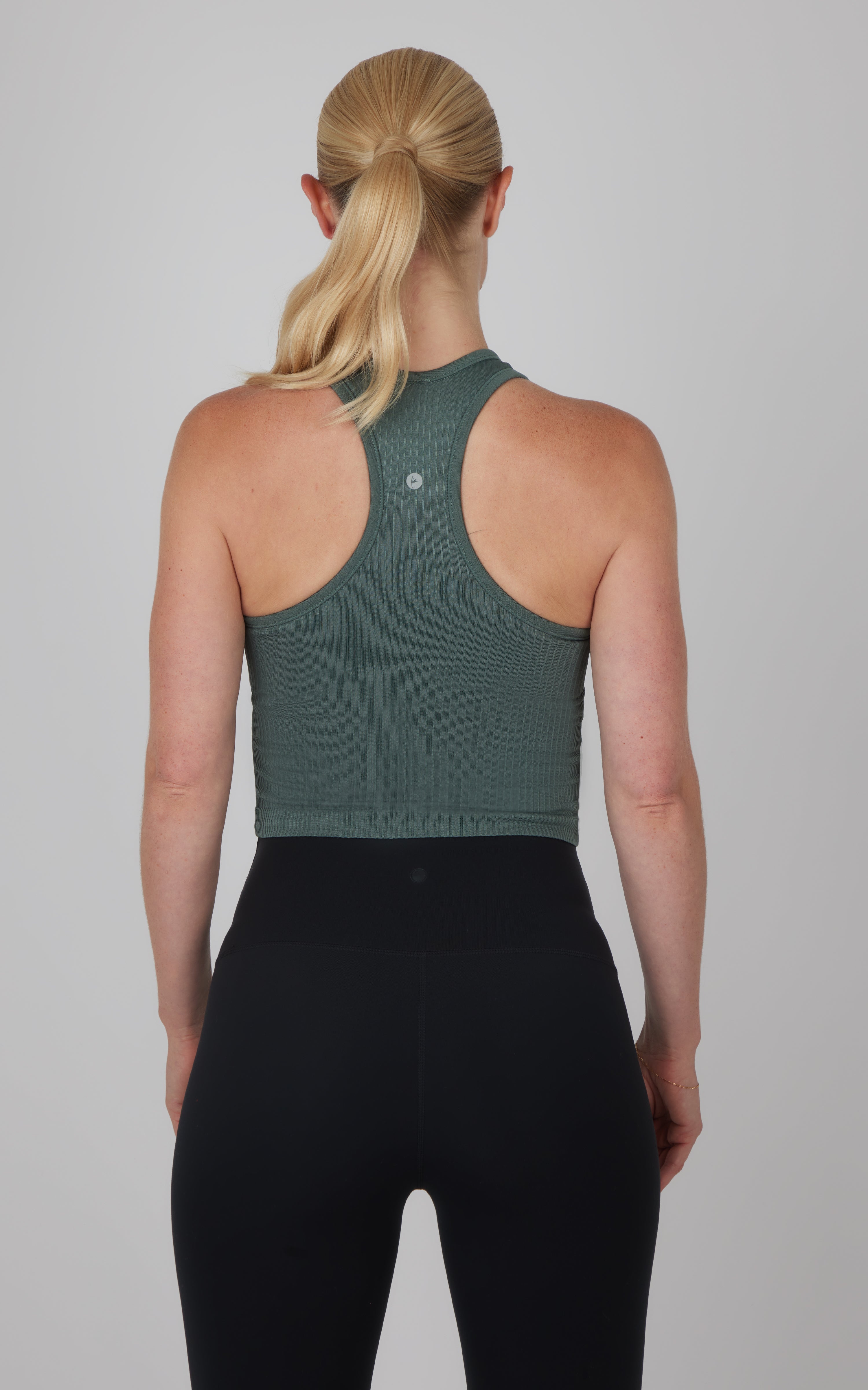 2 Pack Ribbed Seamless Nicola Racerback Cropped Tank with Built-in Bra