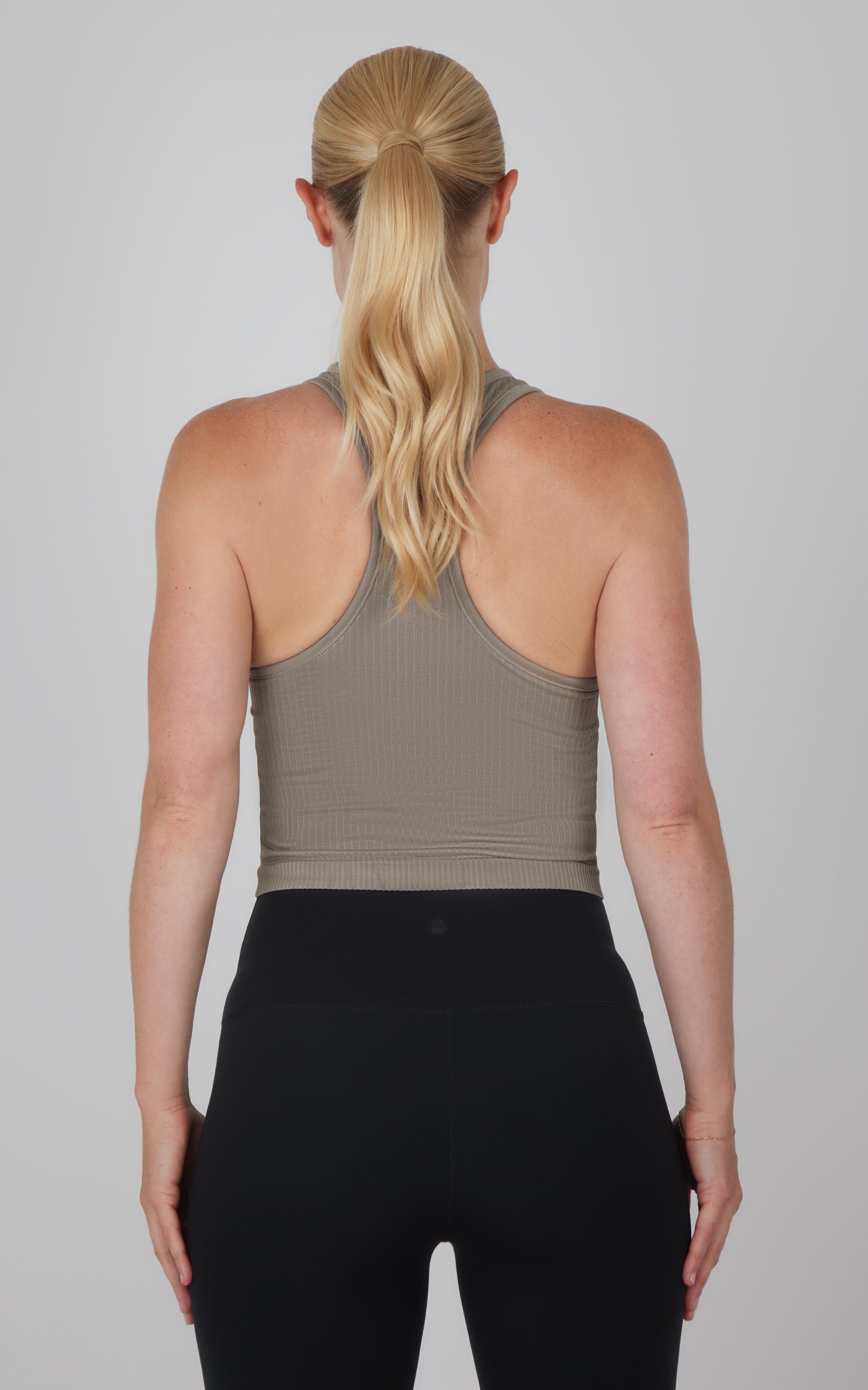 2 Pack Ribbed Seamless Nicola Racerback Cropped Tank with Built-in Bra