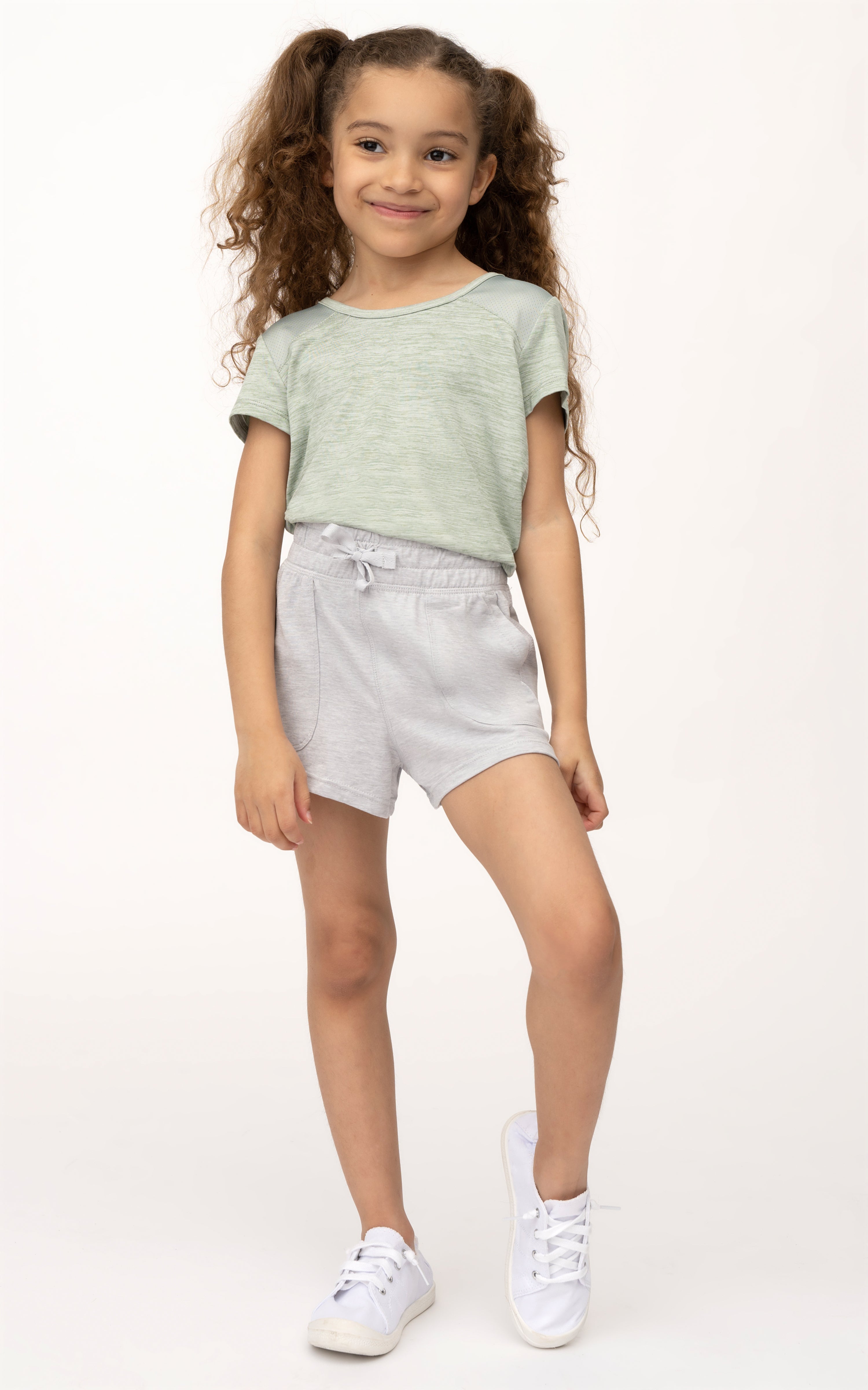 Girls Short Sleeve Top with Mesh Shoulder Detail