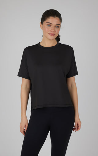 Liner Textured Deluxe High Low Boxy Cropped Short Sleeve Top