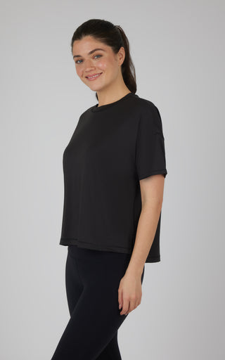 Liner Textured Deluxe High Low Boxy Cropped Short Sleeve Top