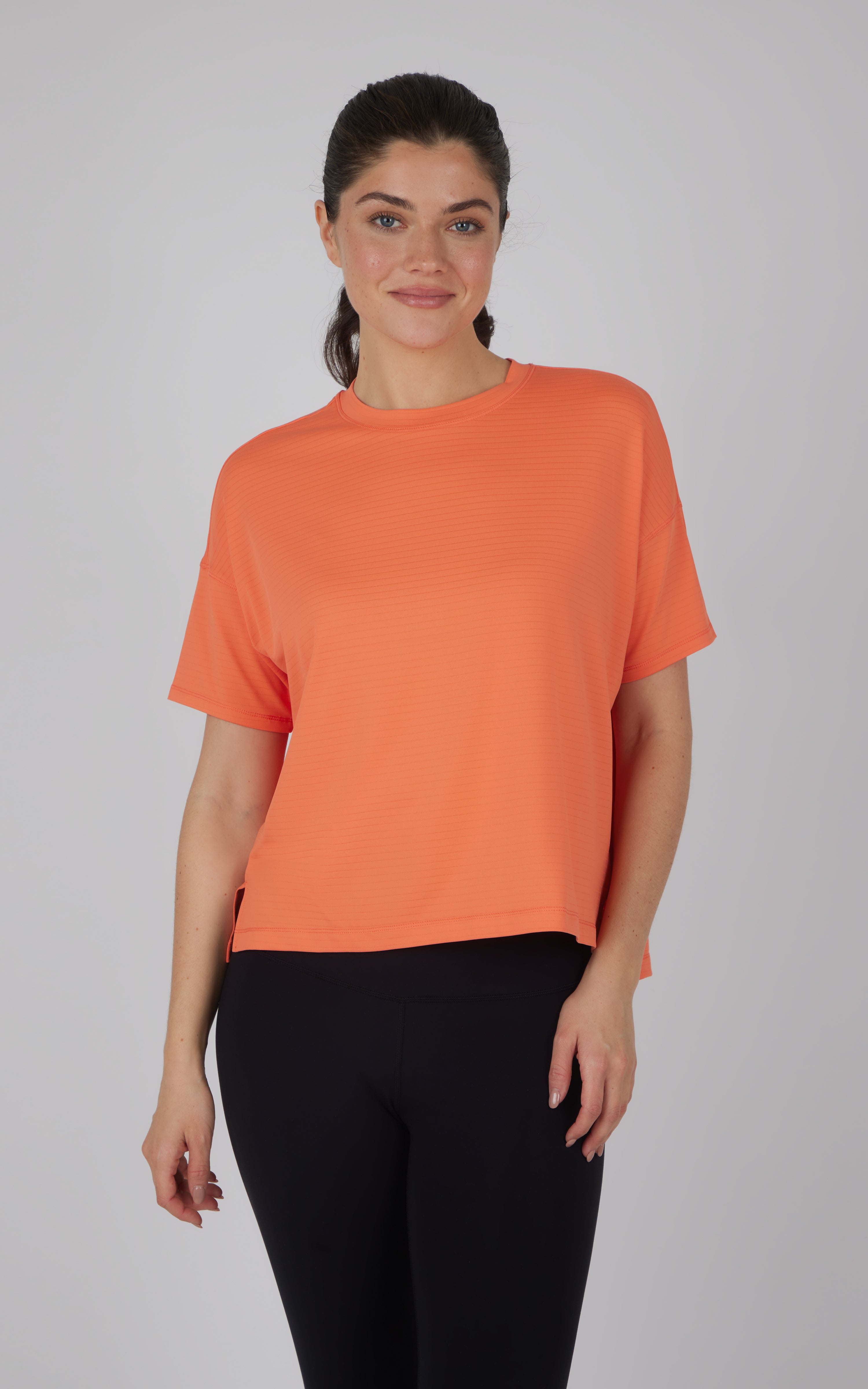 Liner Textured Deluxe High Low Boxy Cropped Short Sleeve Top